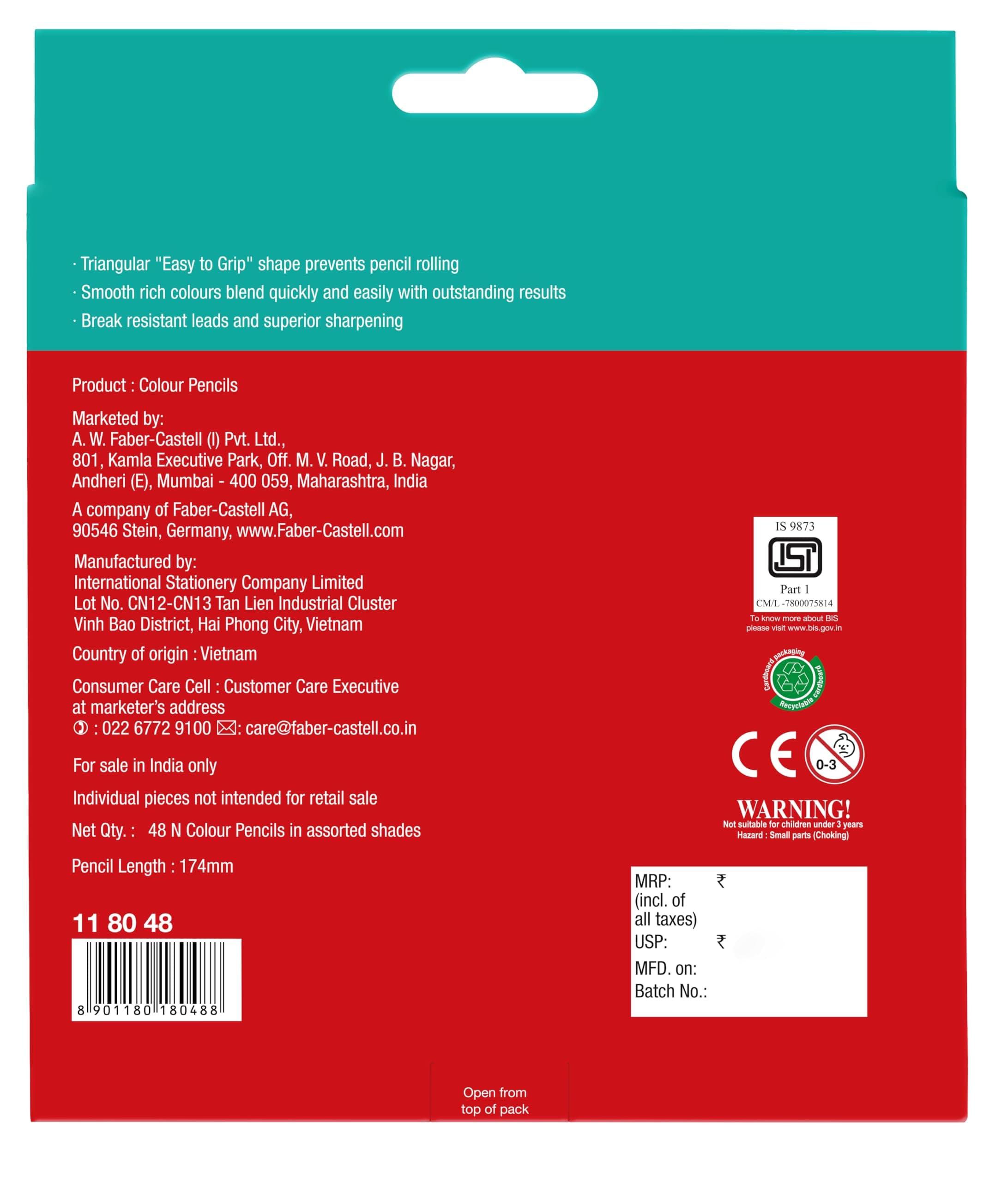 Faber-Castell Triangular Colour Pencil Set – Pack of 48 | Super Soft, Smooth & Child-Safe Colour Pencils | Classic Triangular Grip | Perfect for School and Art Projects