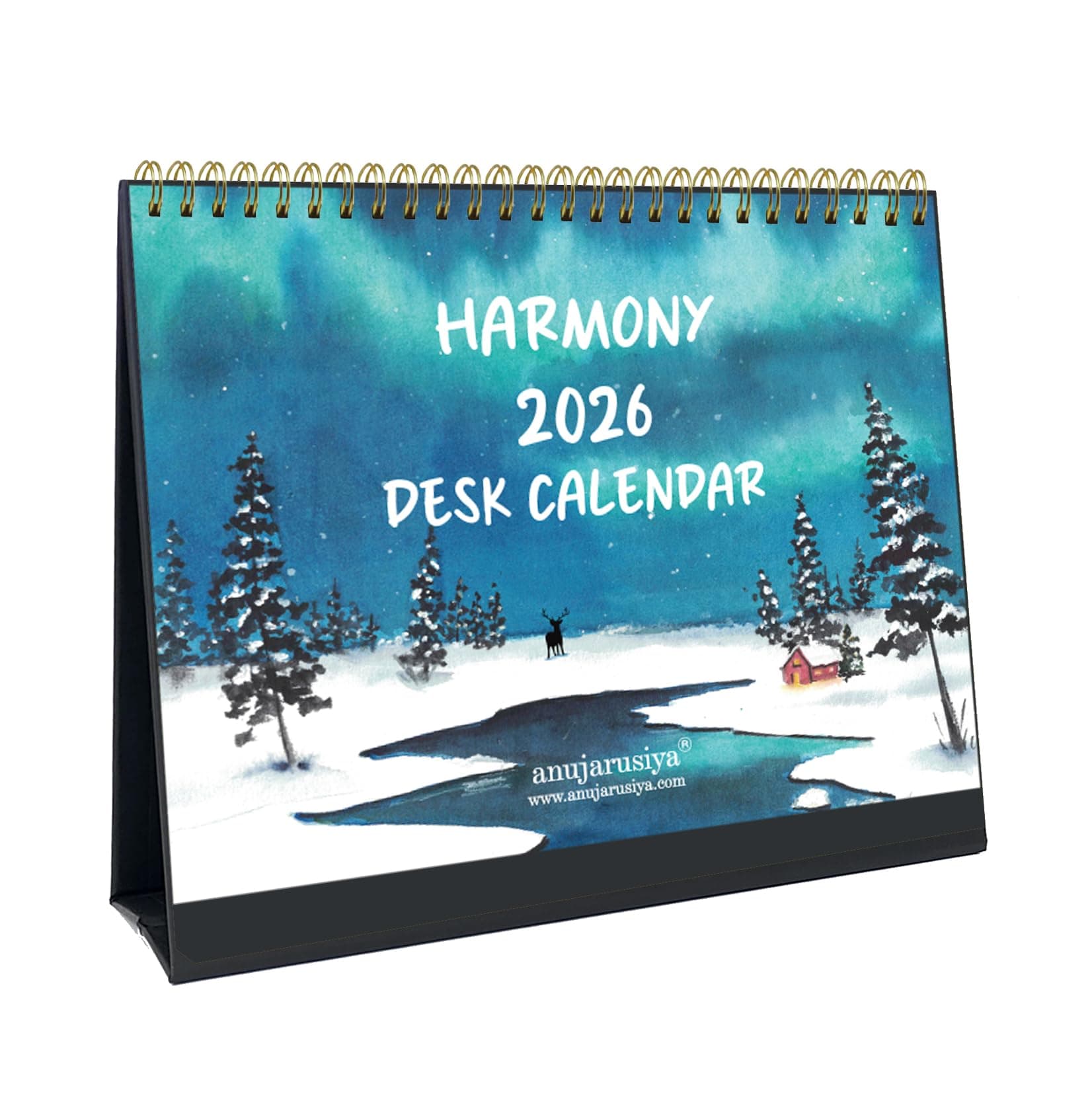 - Harmony Desktop Calendar 2026 | Printed Watercolor art with quotes | Golden Twin Wiro | 8.75" X 7.5" | functional with notes space and 1 sticker sheet | Perfect Table Calendar for Study desk