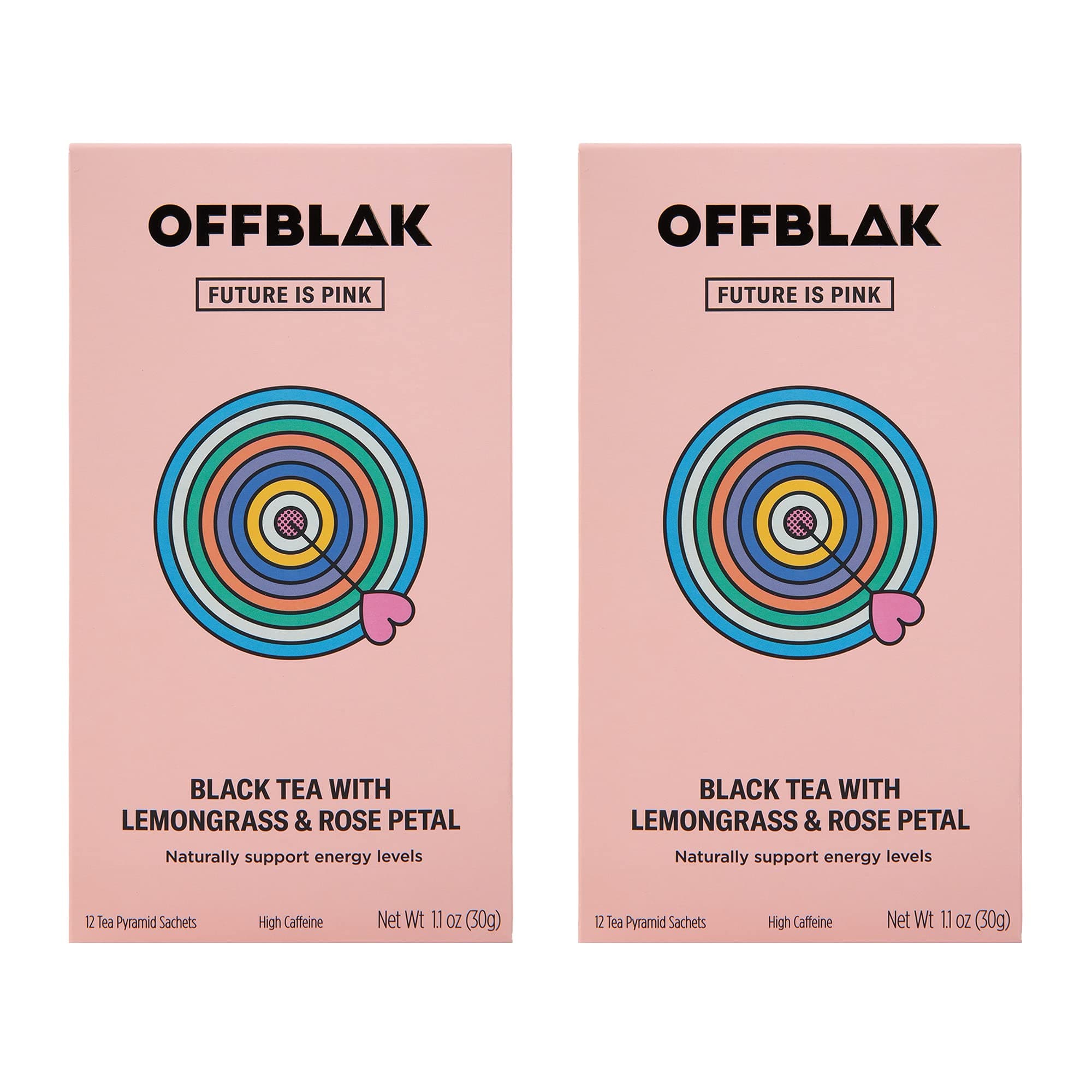 OFFBLAK Future is Pink - Earl Grey & Rose Black Tea Twin Pack - 2 x12 Tea Bags, 30g | Naturally High Caffeine Tea | Strong Black Tea Loose Leaf Pyramid Tea Bags