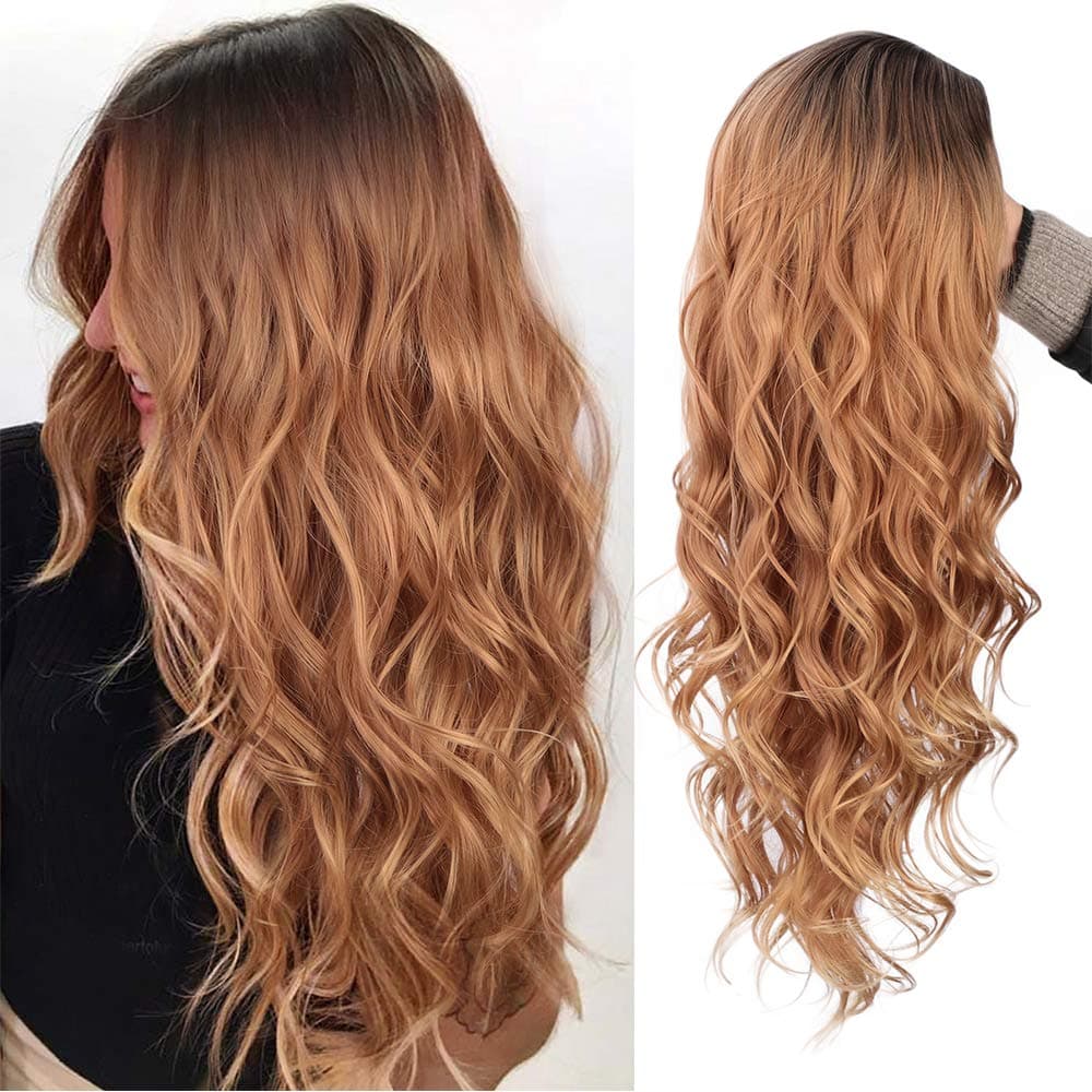 Vigorous Ombre Wig Long Brown Curly Wavy Wigs for Women Synthetic Middle Part Wig Natural Looking Wigs for Daily Party Use