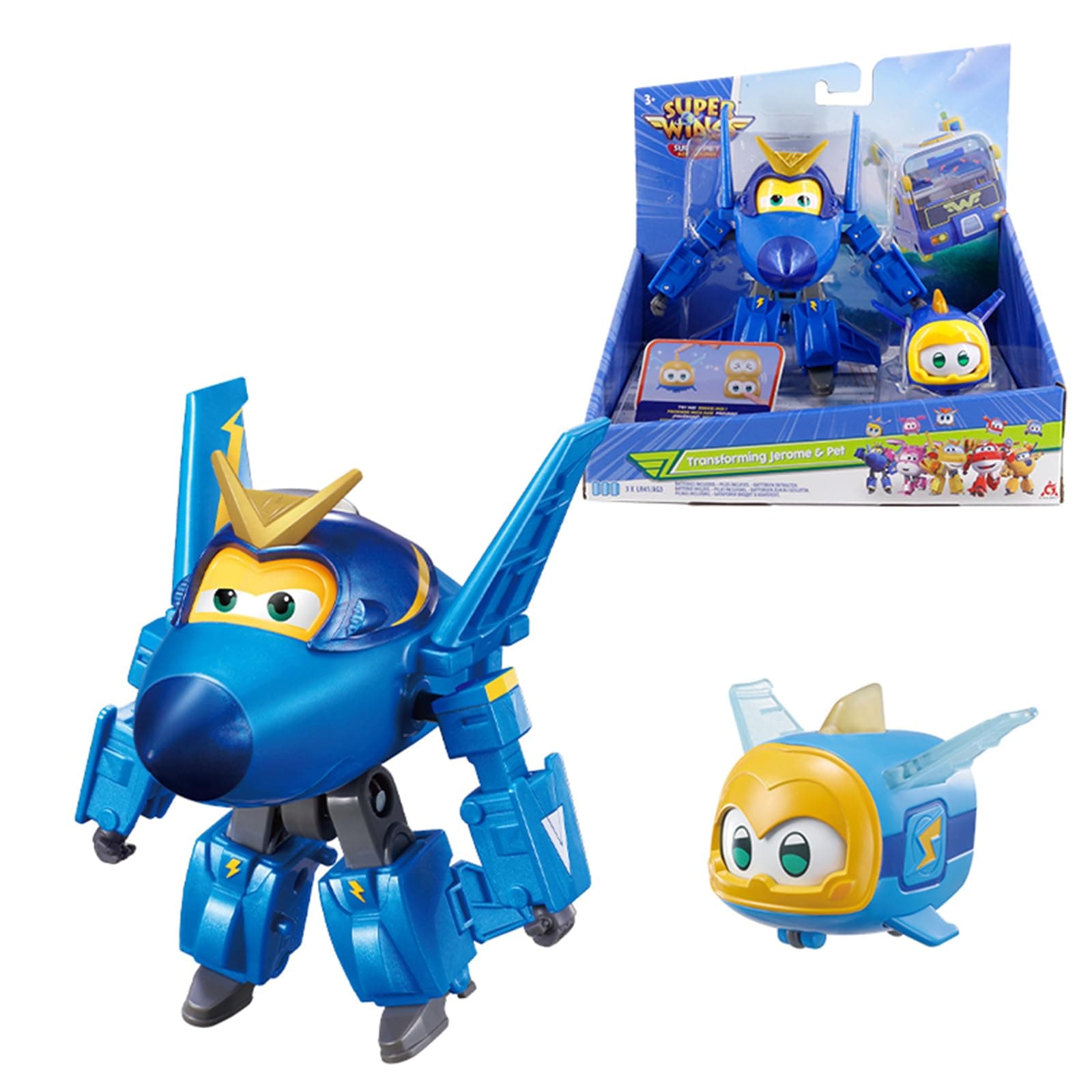 Super Wings Transforming Jerome & Pet Transformer Robot Figures Toy for Boys and Girls Ages 3 4 5 6 7 8