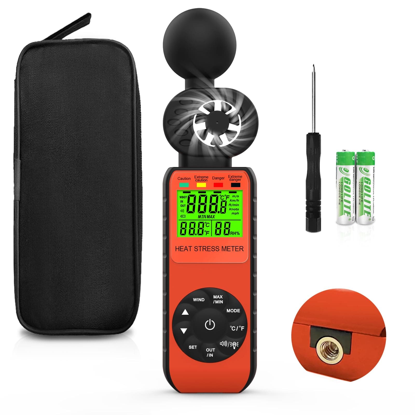 HOLDPEAK Wind Speed & Heat Stress WBGT Meter, Digital Handheld Anemometer, Wind Gauges with Temperature Humidity for Outdoor Workers, Iron and Steel Foundries
