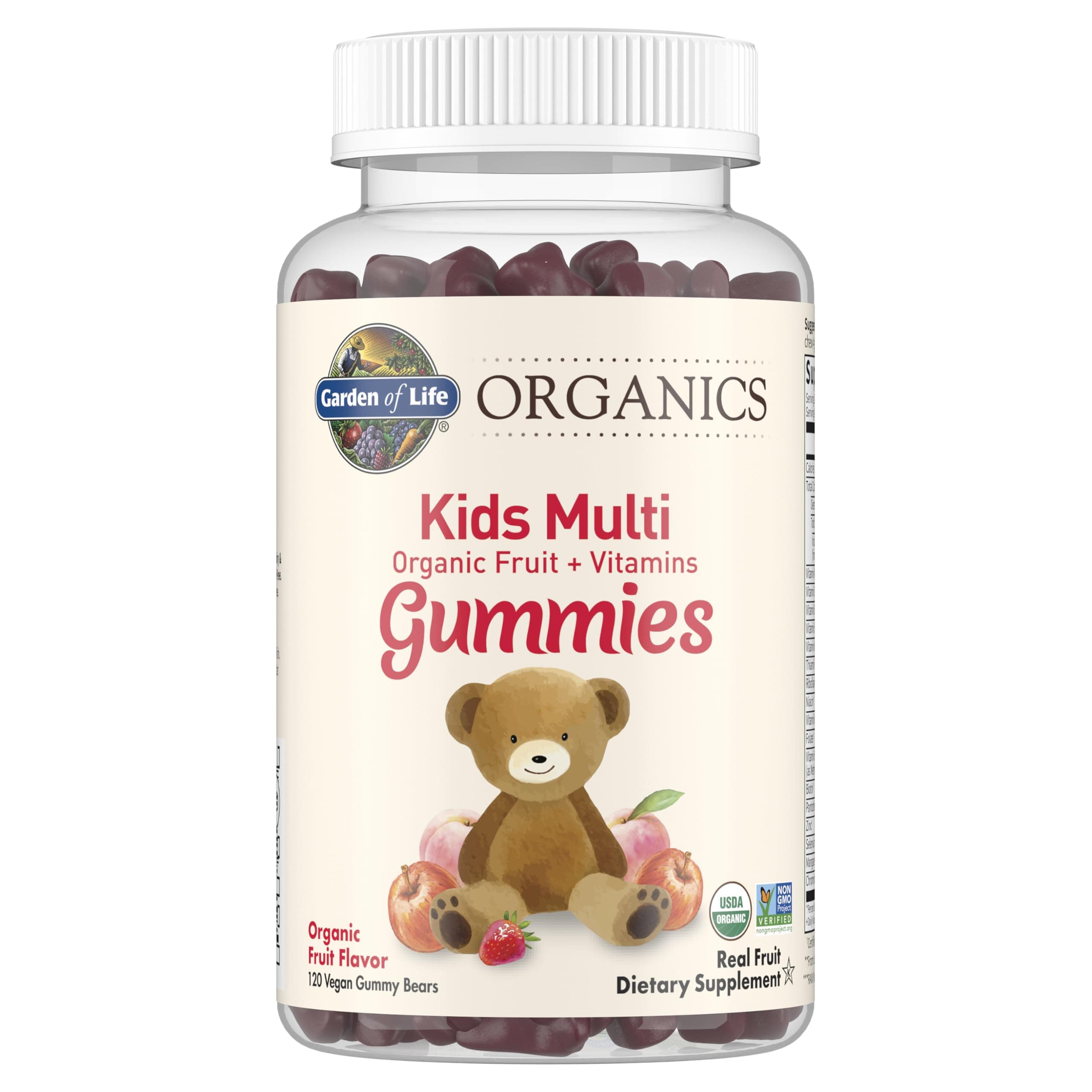 Organics Kids Gummy Vitamins - Fruit - Certified Organic, Non-GMO & Vegan Complete Children's Multi - B12, C & D3 - Gluten, Soy & Dairy Free, 120 Real Fruit Chew Gummies