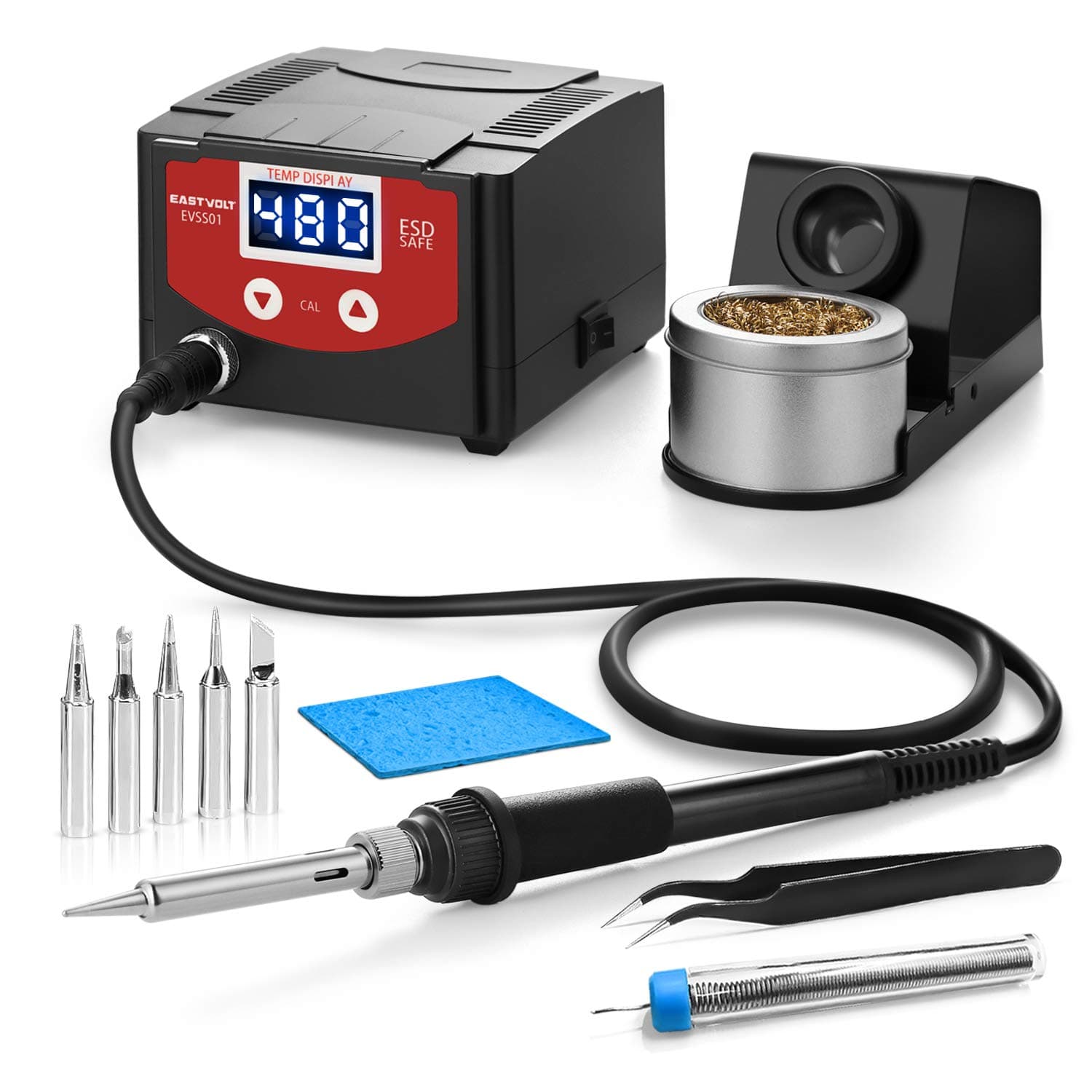 Eastvolt Digital Soldering Station with 10 Minute Sleep Function, Auto Cool Down, C/F Switch, Ergonomic Soldering Iron