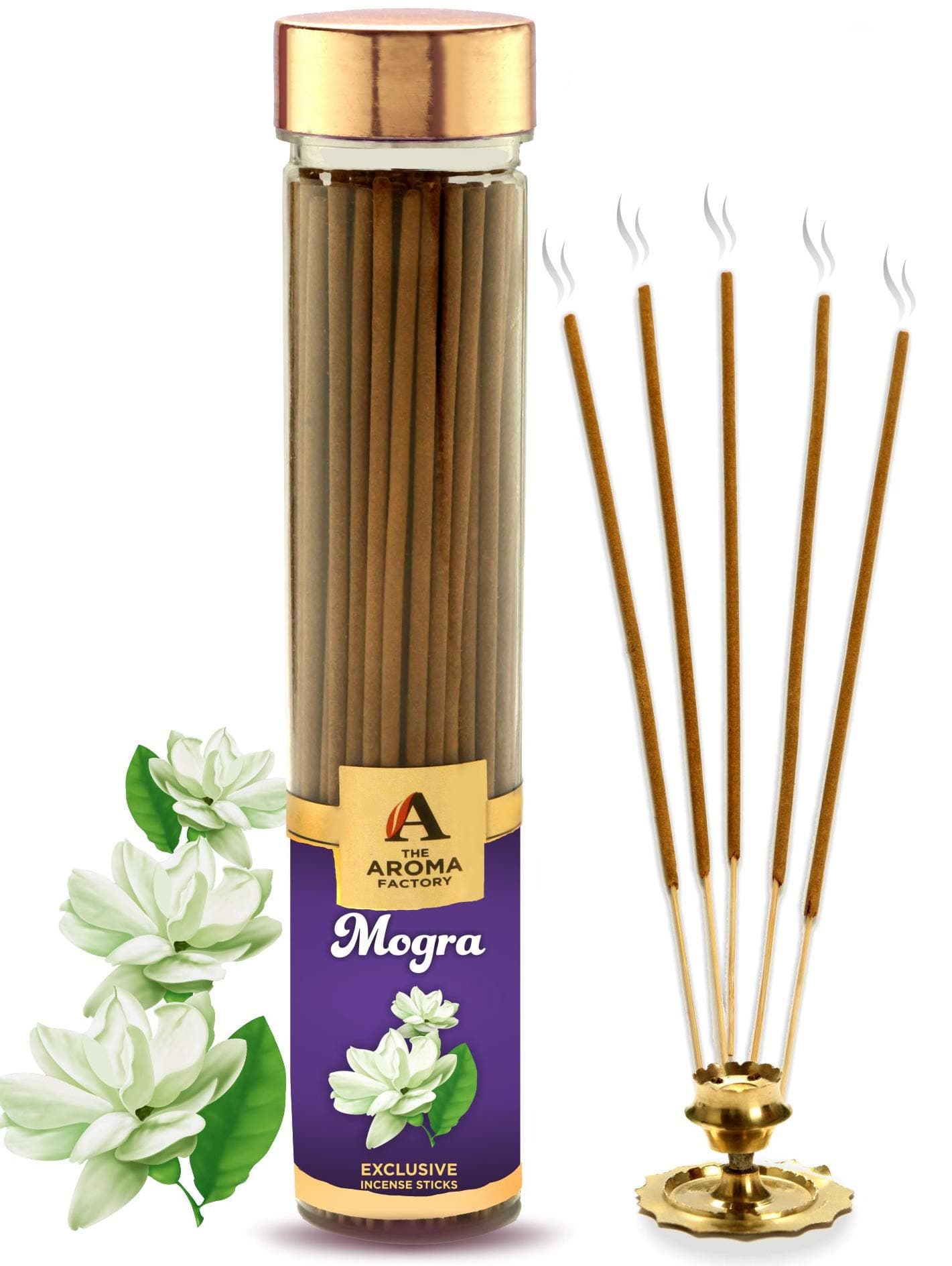 The Aroma Factory Organic Mogra Agarbatti for Pooja, No Charcoal Incense Sticks,100% Herbal Fragrance Agarbathi, (Bottle Pack of 1x100g)