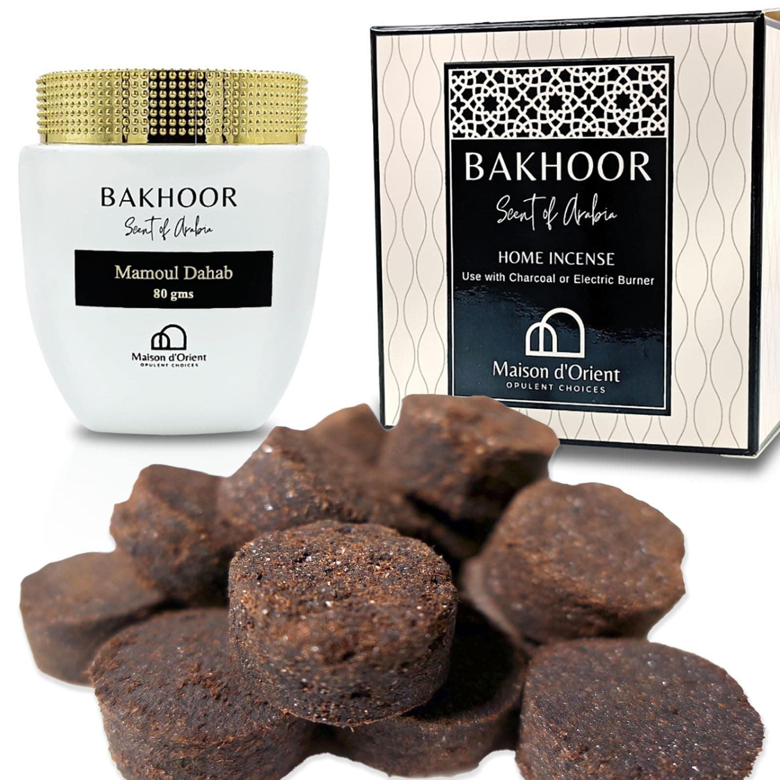 Mamoul Rose Oud Fume 80g Rose Incense (Pressed Resin Disks) | Use with Quick Light Charcoal or Electric Bukhoor Burner (Incense Resin Burner) | Compatible with Bakhoor Oud Hair Brush | Eid Gift Box