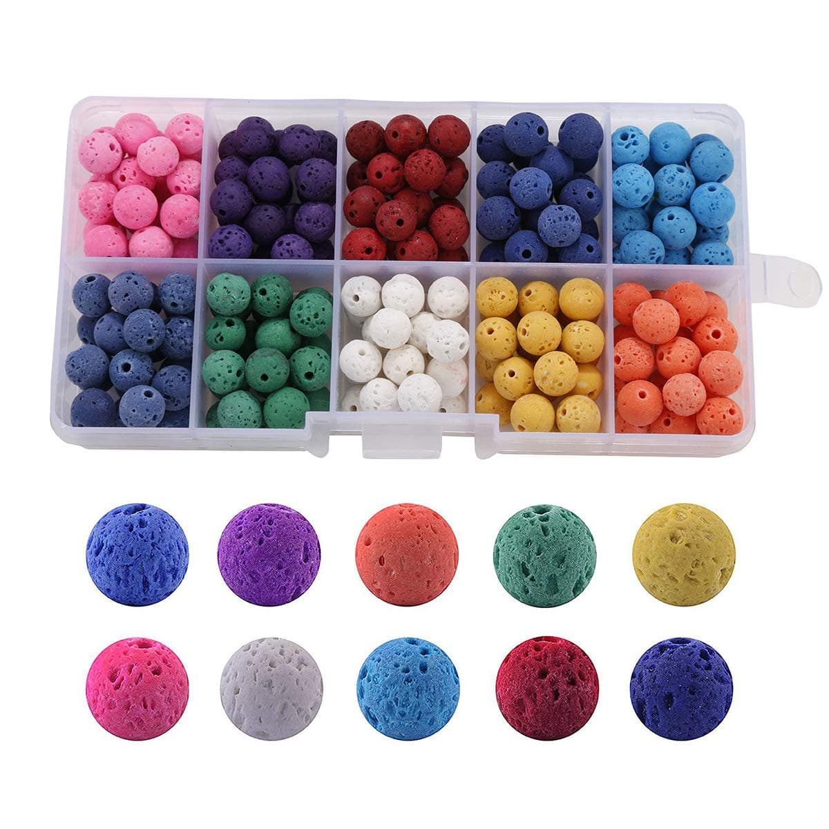 200pcs Round Lava Rock Beads Bulk,Crafts Loose Volcanic Rock Chakra Beads Lava Bead Kit for Making Essential Oil Diffuser Jewelry, Necklaces, Bracelets, and Rosary Malas (8mm)