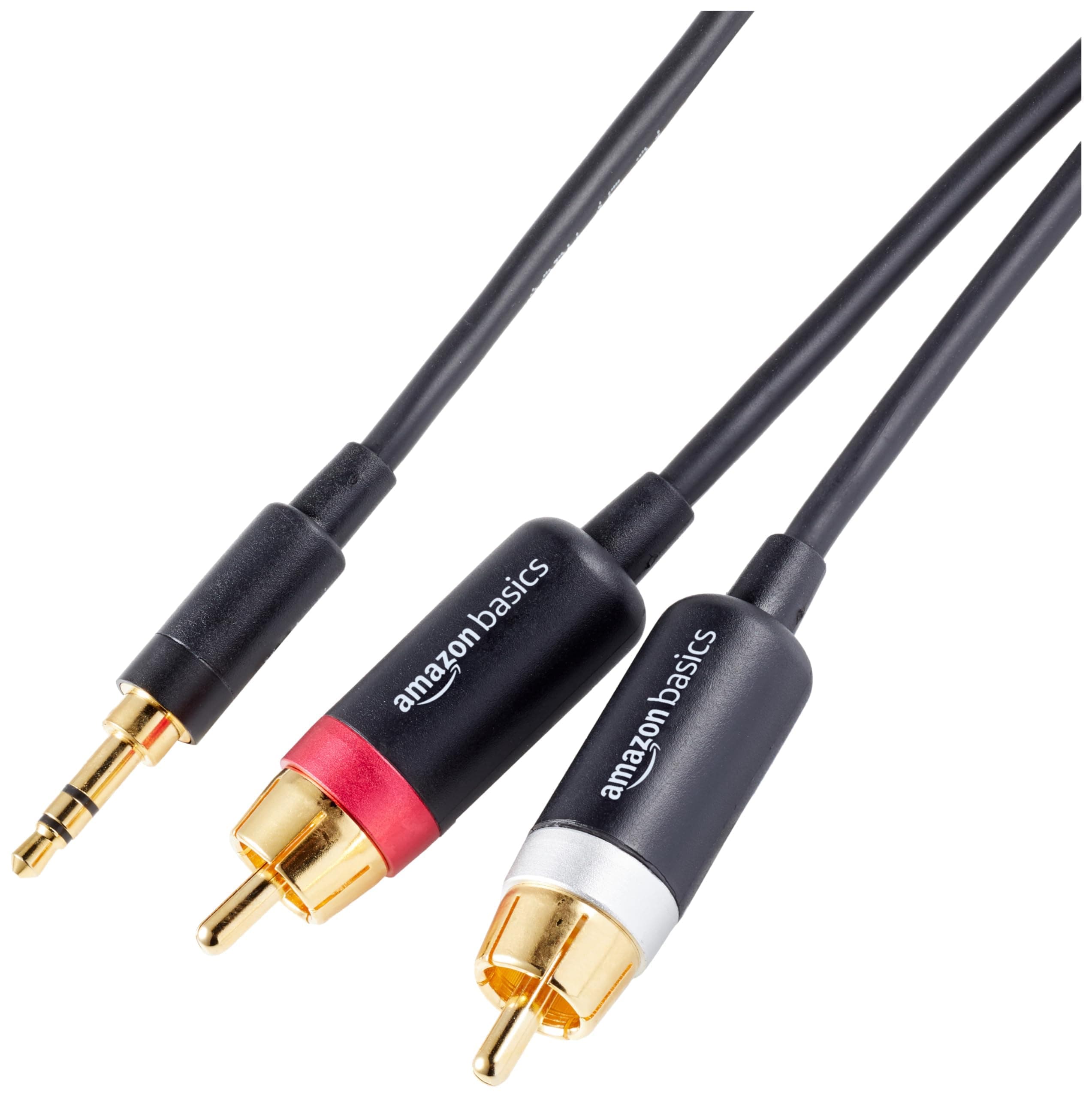 3.5mm Stereo Audio Cable to 2 RCA Adapters for Amplifiers, Smartphone, Tablet, Active Speakers with Corrosion-Resistant Gold-Plated Plugs, 25 Feet/7.6 m, Black