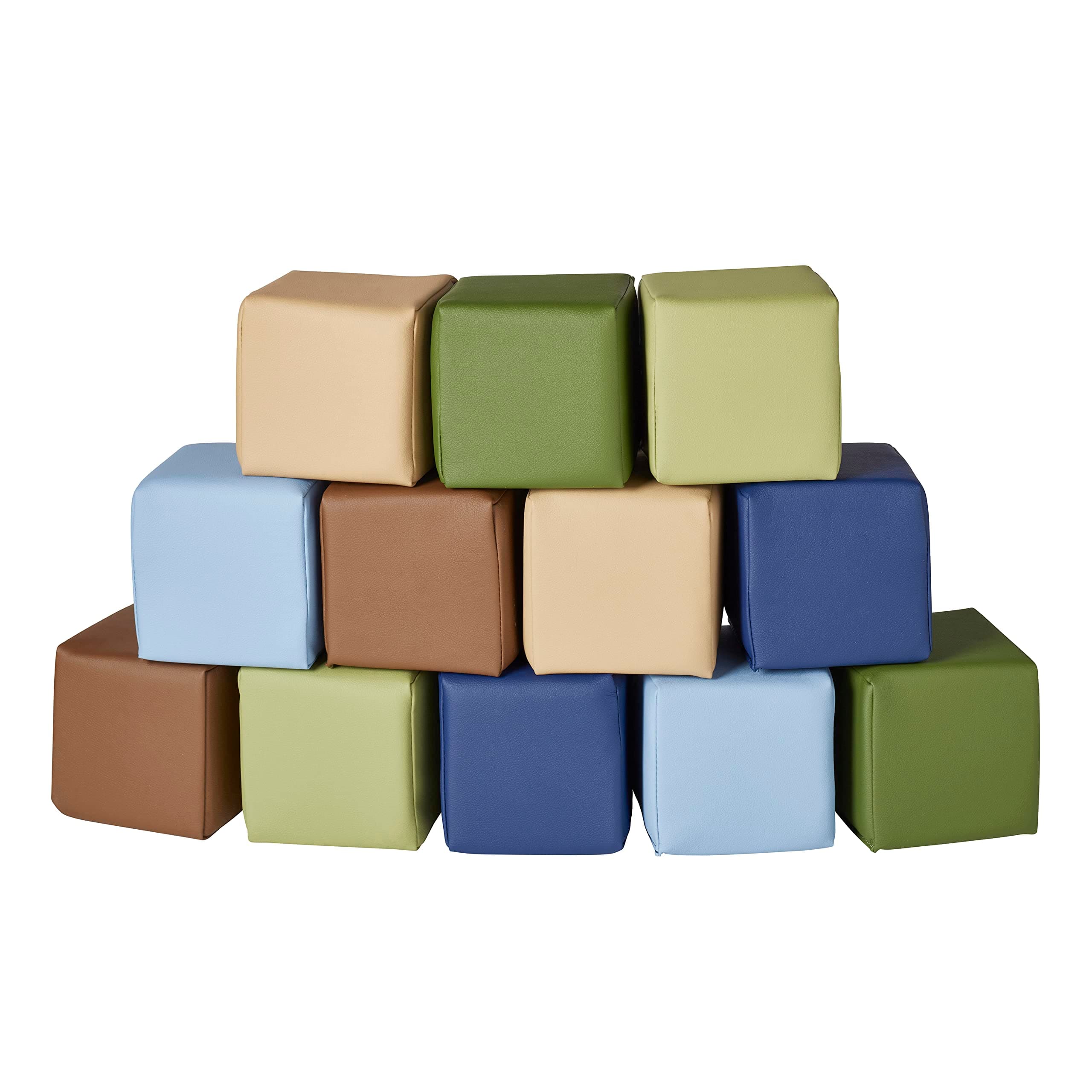 SoftZone Patchwork Toddler Building Blocks, Foam Cubes, Earthtone, 12-Piece