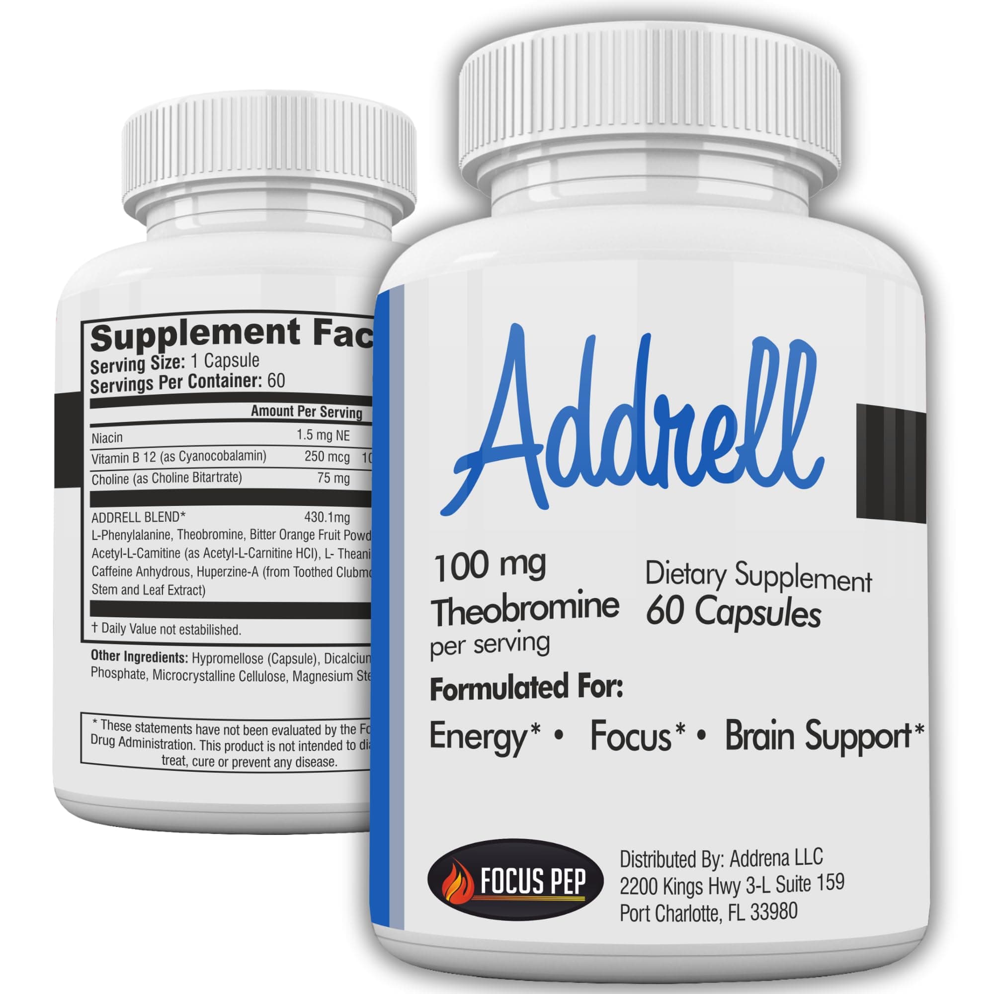 Addrell Energy Stimulant Pills- Natural Nootropic Brain Supplement Alternative Pill & Study Supplements Substitute to Elevate Mental Clarity for Women & Men OTC- 60 Mind Booster Capsules