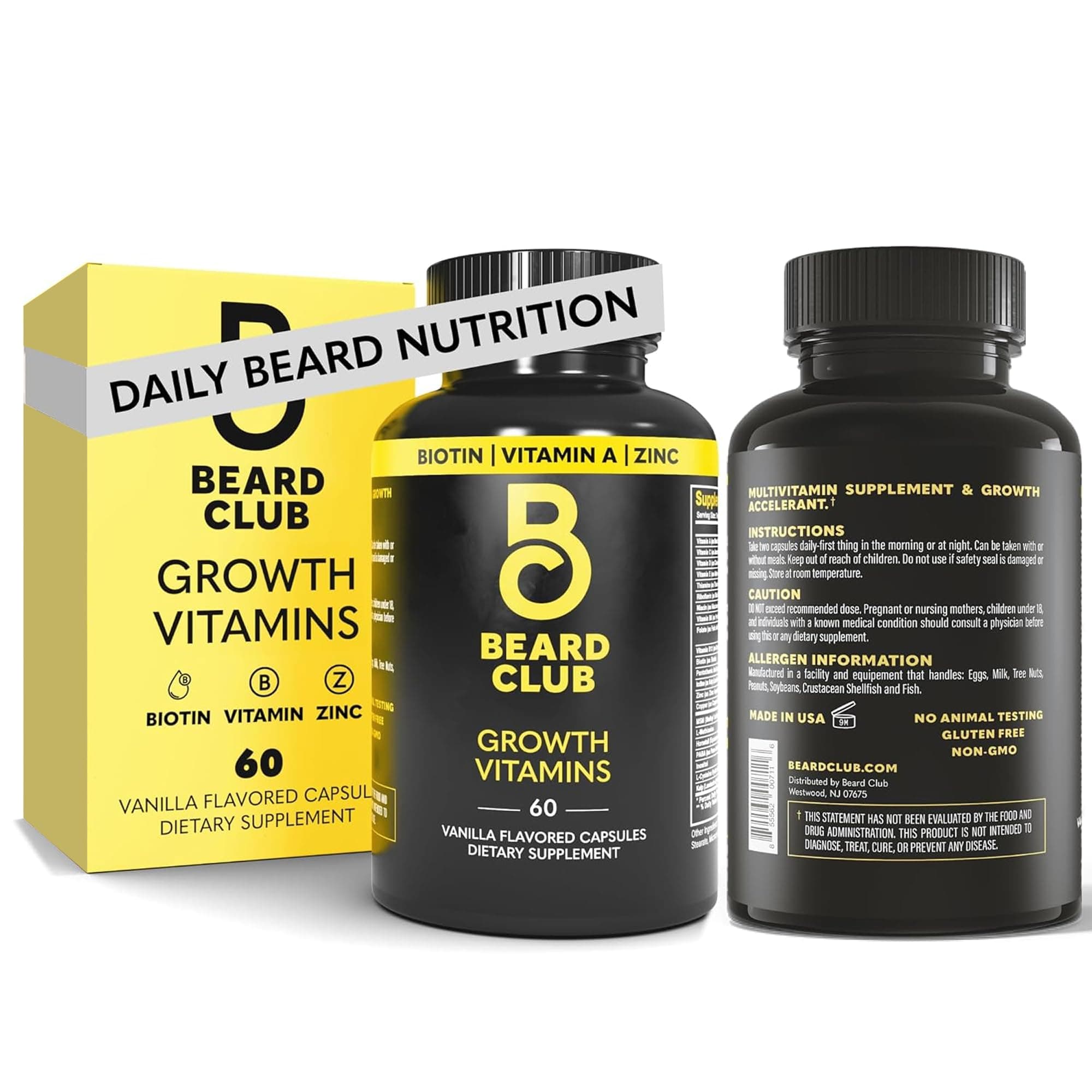 The Beard Club - Biotin Beard Growth Vitamins - Support A Thicker Fuller Beard, Fill in Patches - Minerals & Multi-Vitamins Help Support and Stimulate Healthier Facial Hair Growth