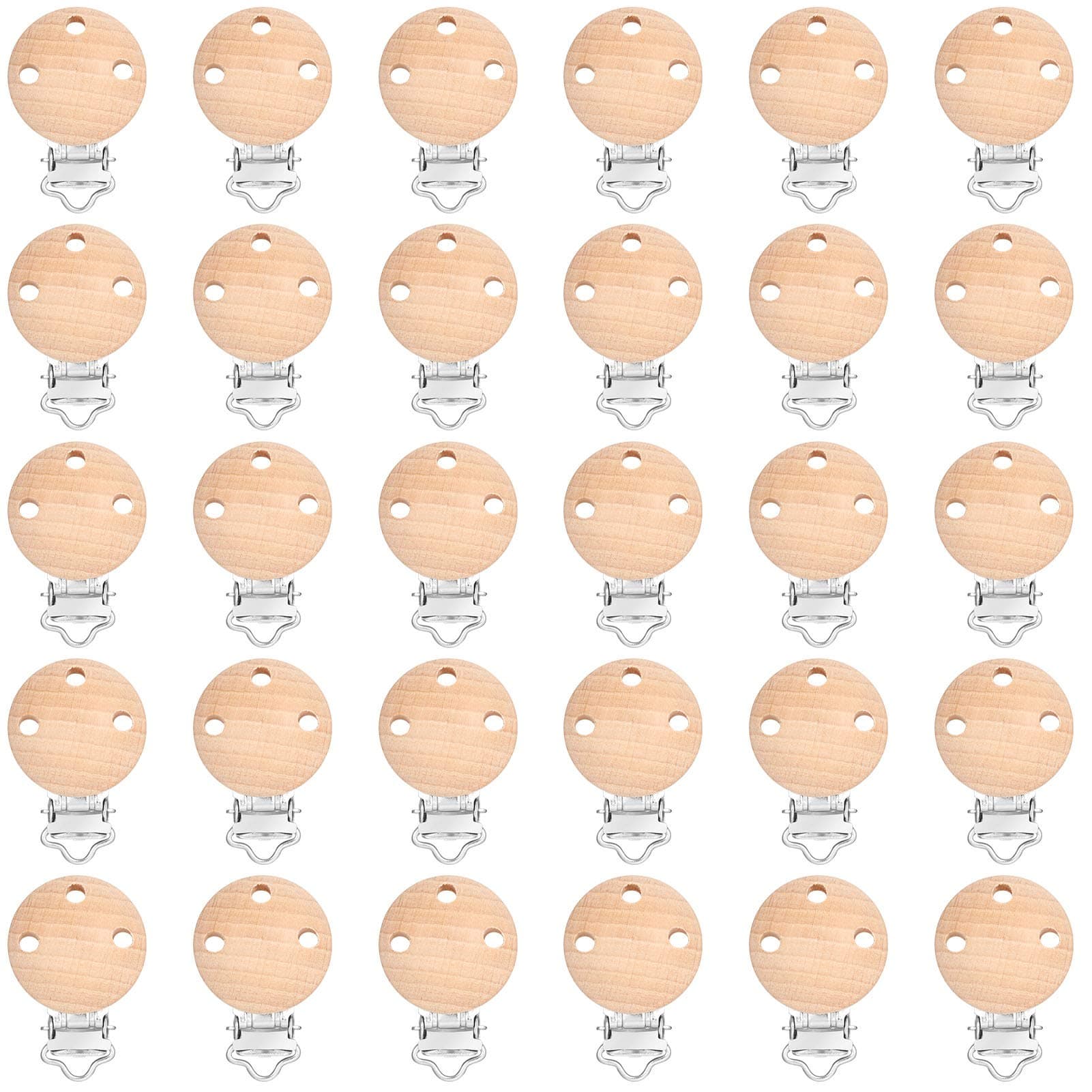 ruggito 30Pcs Wood Pacifier Suspender Clips Baby Dummy Clip Wooden Pacifier Clips Soother Clasps Baby Suspender Soother Clasps for Toy Holder Clip (30mm)