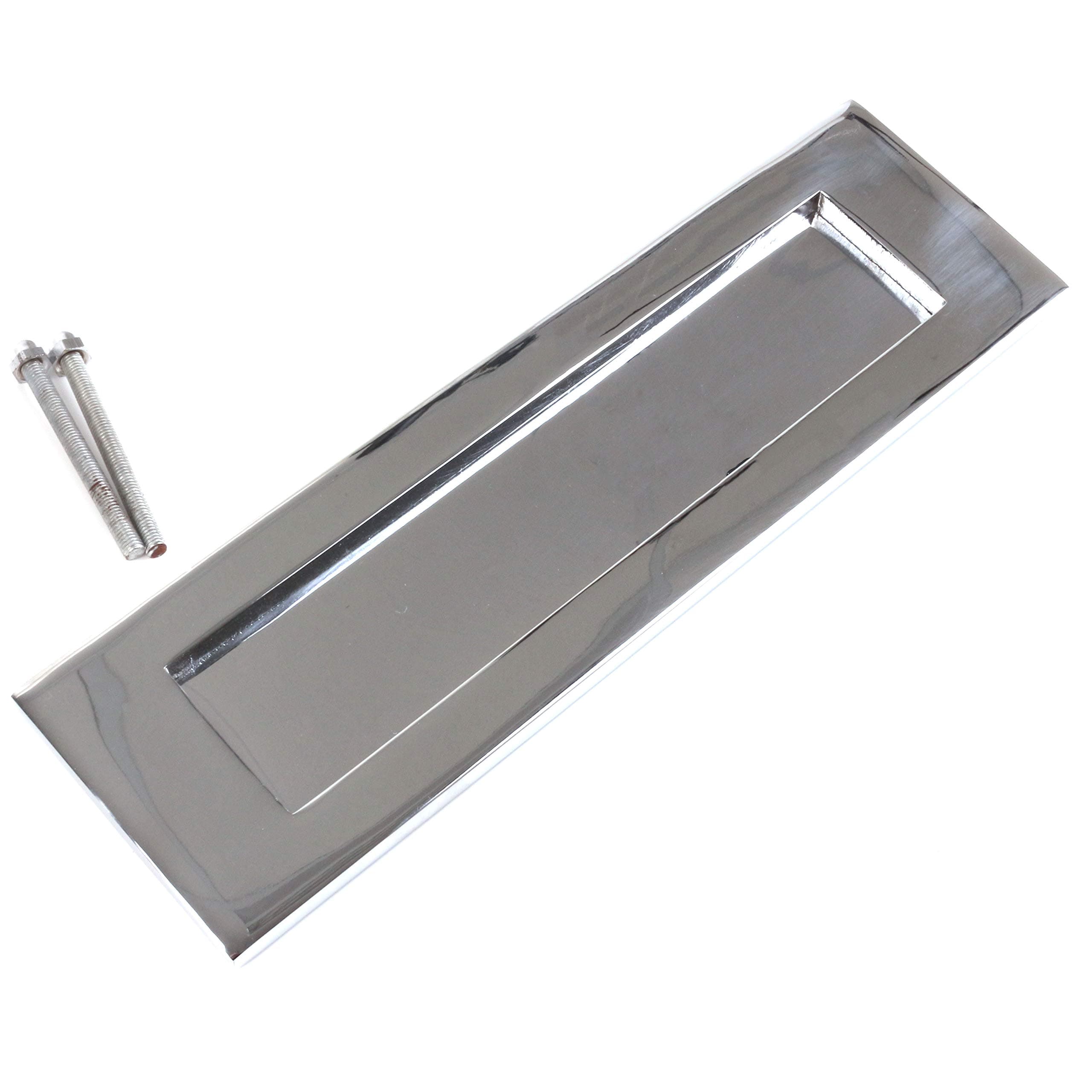 10" Large Silver Letterbox Flap - Polished Chrome Front Door Letter Plate