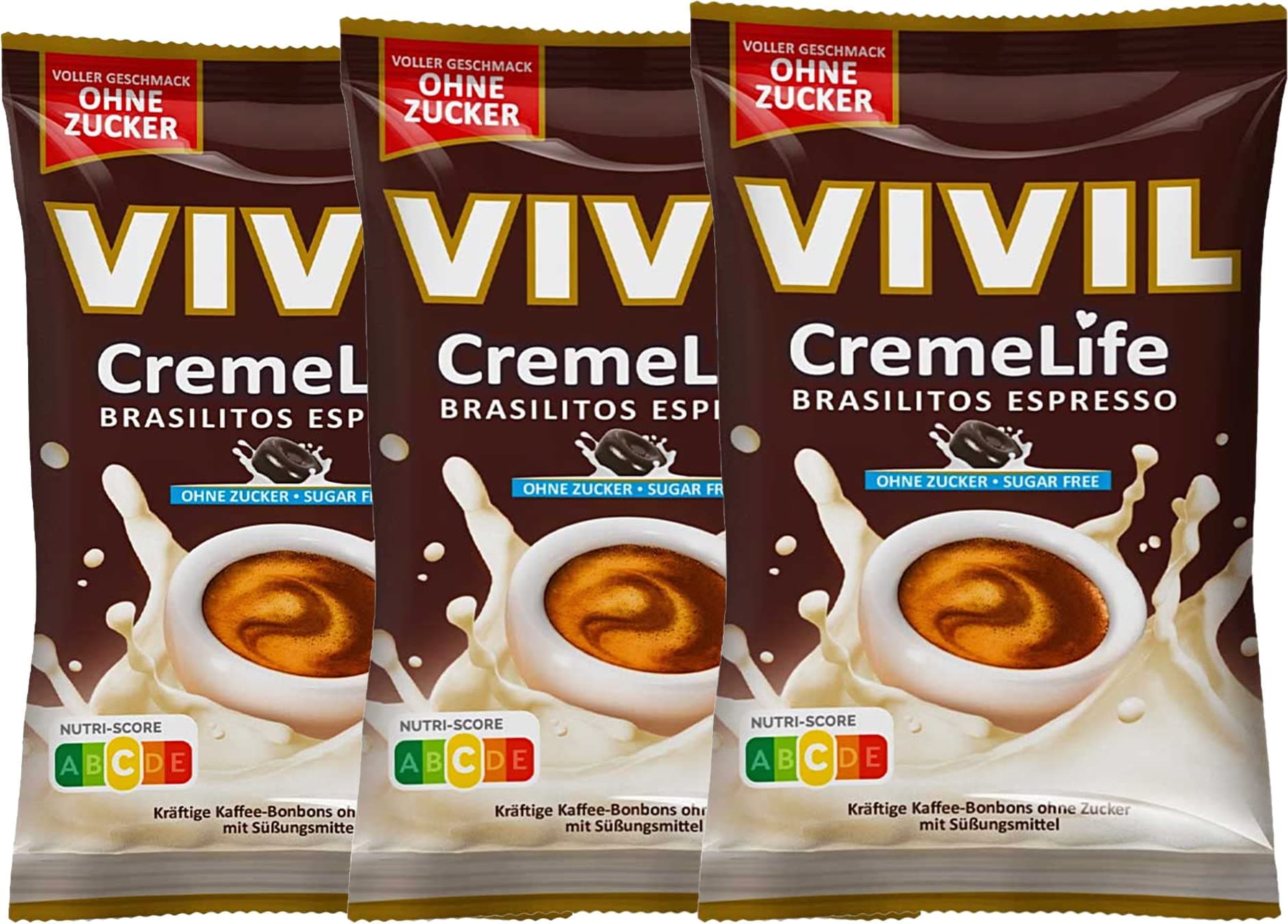 VIVIL Creme Life Brasilitos Espresso Sugar-free 3x110g (11.64 Oz) - Coffee Flavoured Candies, made in Germany