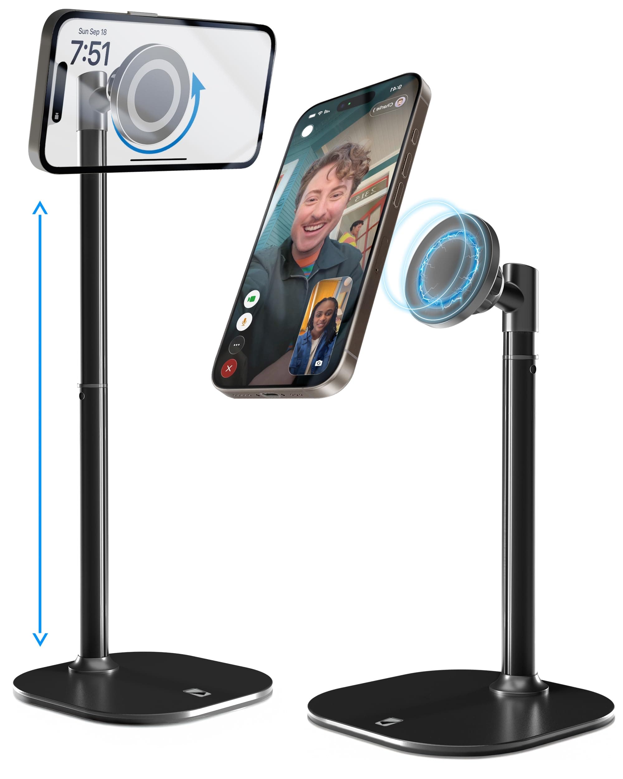 Cooper MagStand - Height Adjustable Stand for Desk, iPhone Holder for Desk, MagSafe Stand for iPhone 17 (Pro Max)16/15/14/13/12 (Black)