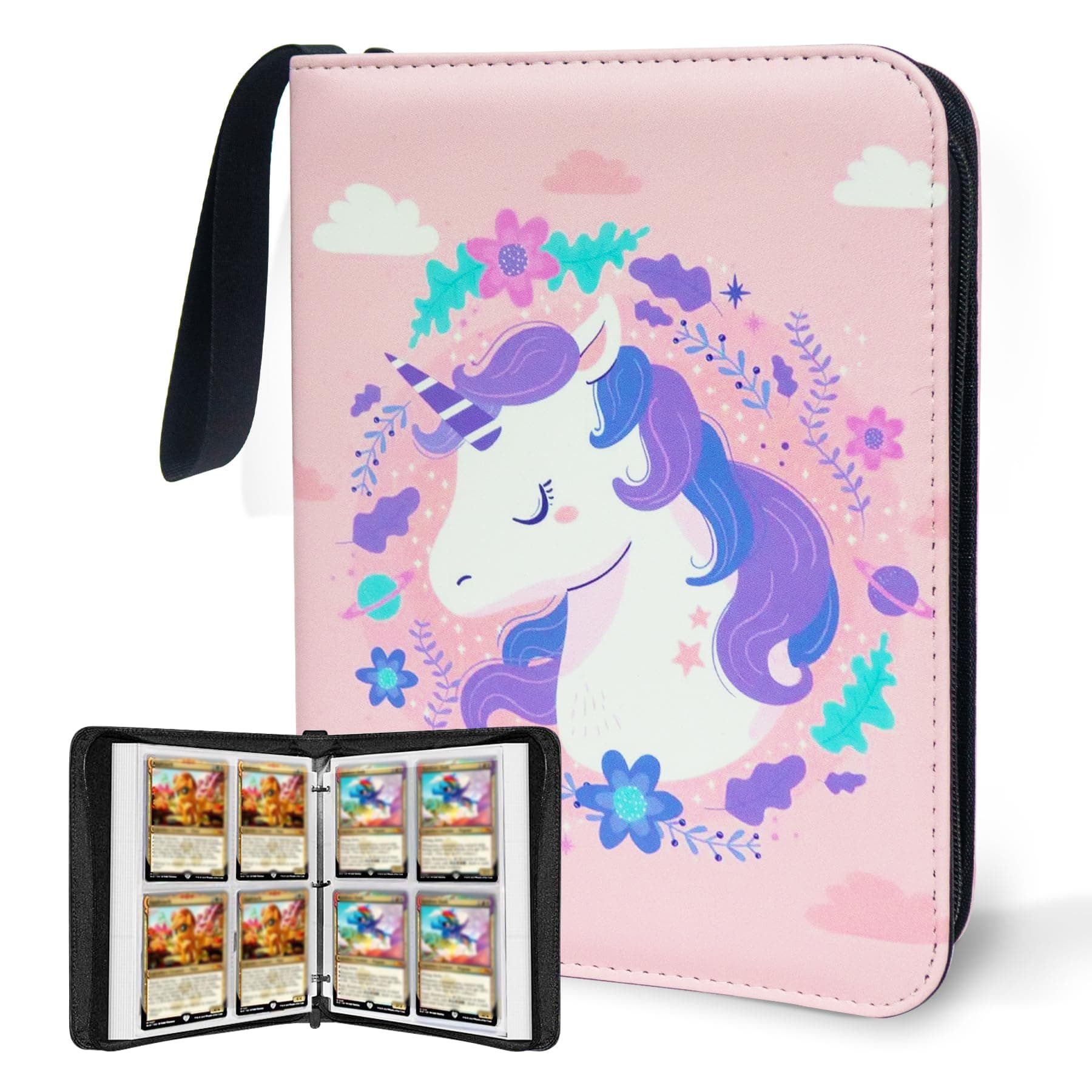 Trading Card Binder for My Little Pony Cards,4 Pocket with 50 Sleeves up to 400 Cards One Piece TCG Card Binder,Portable Waterproof Card Storage Book with Sleeves,My Little Pony Card Display Case