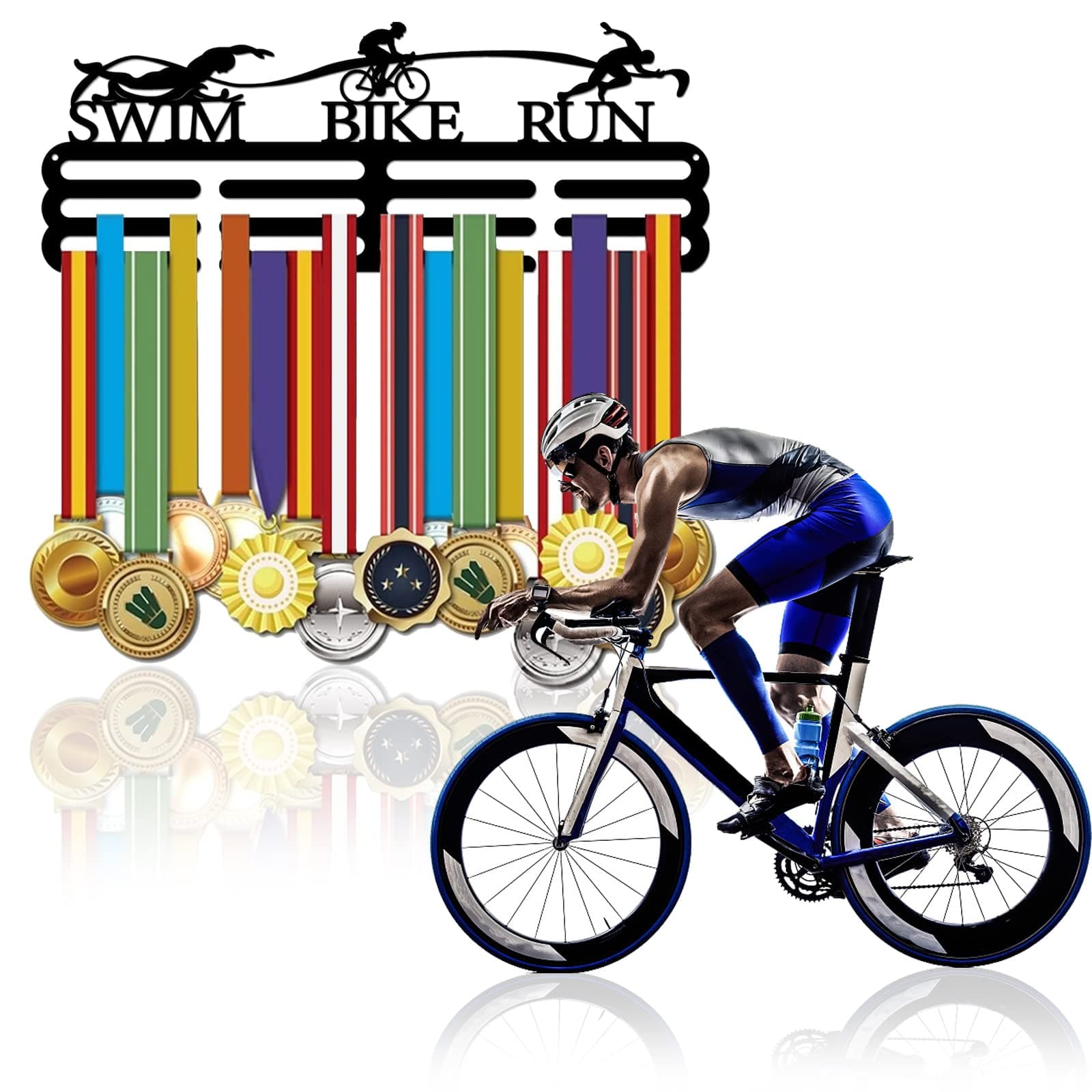 SUPERDANT Triathlon Metal Holders for Display Running Swim Bike Sports Awards Medals Display Race Bib Holder Medals Hanger Race Metal Wall Hanger Medal Rack for Runners Athletes Gifts 15.75x6in