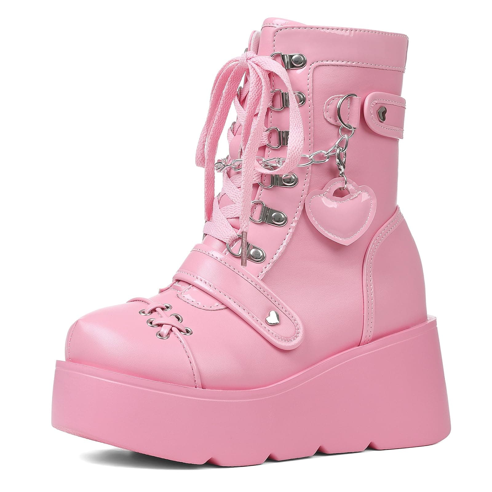 Accloris Platform Ankle boots for Women Goth Rave Boots Kawaii Shoes High Heel Round Toe Zipper Wedges Mid Calf Booties