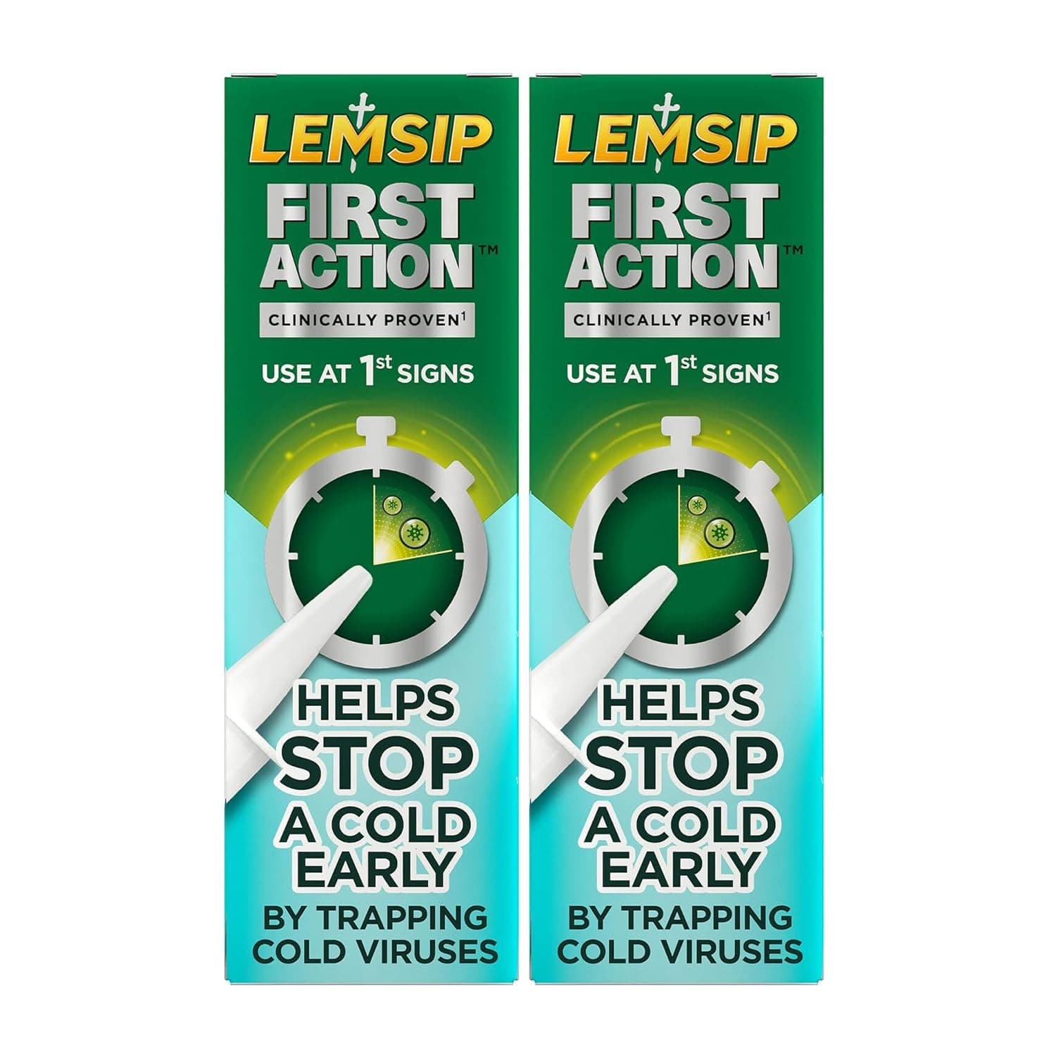 First Action Nasal Spray Twin Pack, 2 x 20ml - Clinically Proven Cold Prevention Spray, Traps Cold Viruses at First Symptomss.