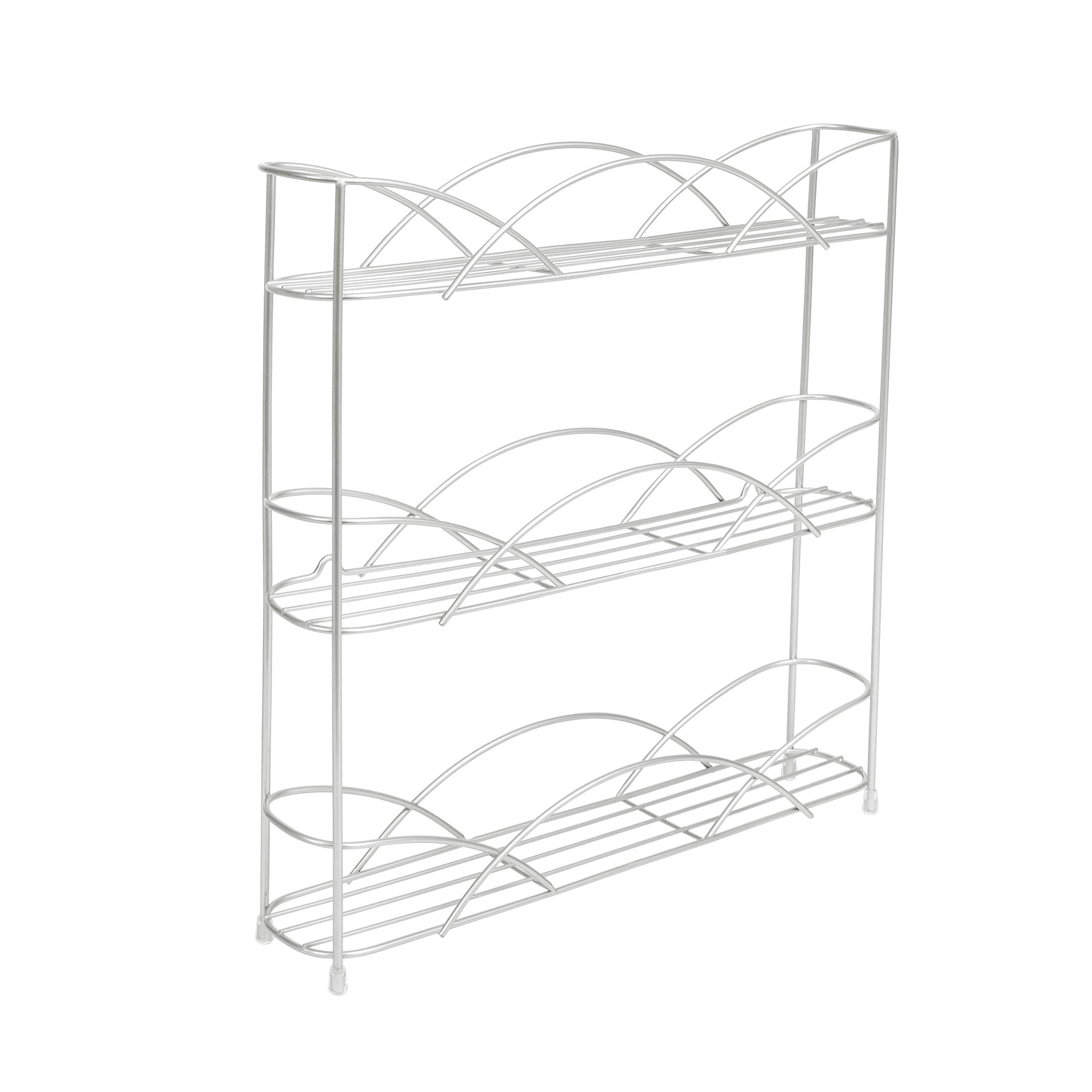 Freestanding Countertop or Wall Mount 3-Tier Spice Rack Organizer for Storing Bottles of Spices, Sauce, Dressing, Condiments, Vitamins & More, Great for Kitchen, Cupboards, Cabinet, Pantry, Silver