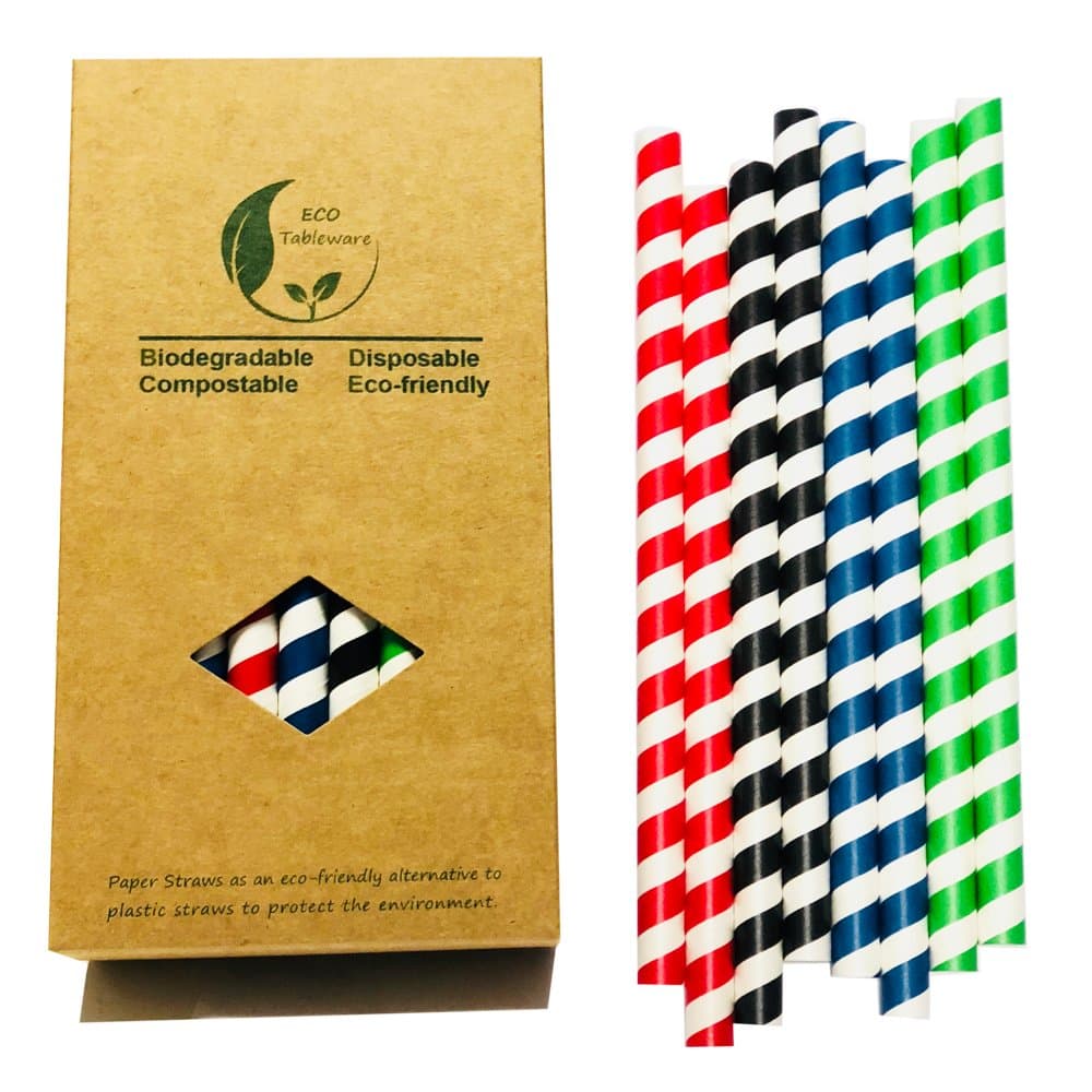 Large Smoothies Paper Straw, Green Red Navy Black Stripes Colorful 10mm 7.75inches Diameter Jumbo Drinking Paper Straws, Smoothies Big Straws