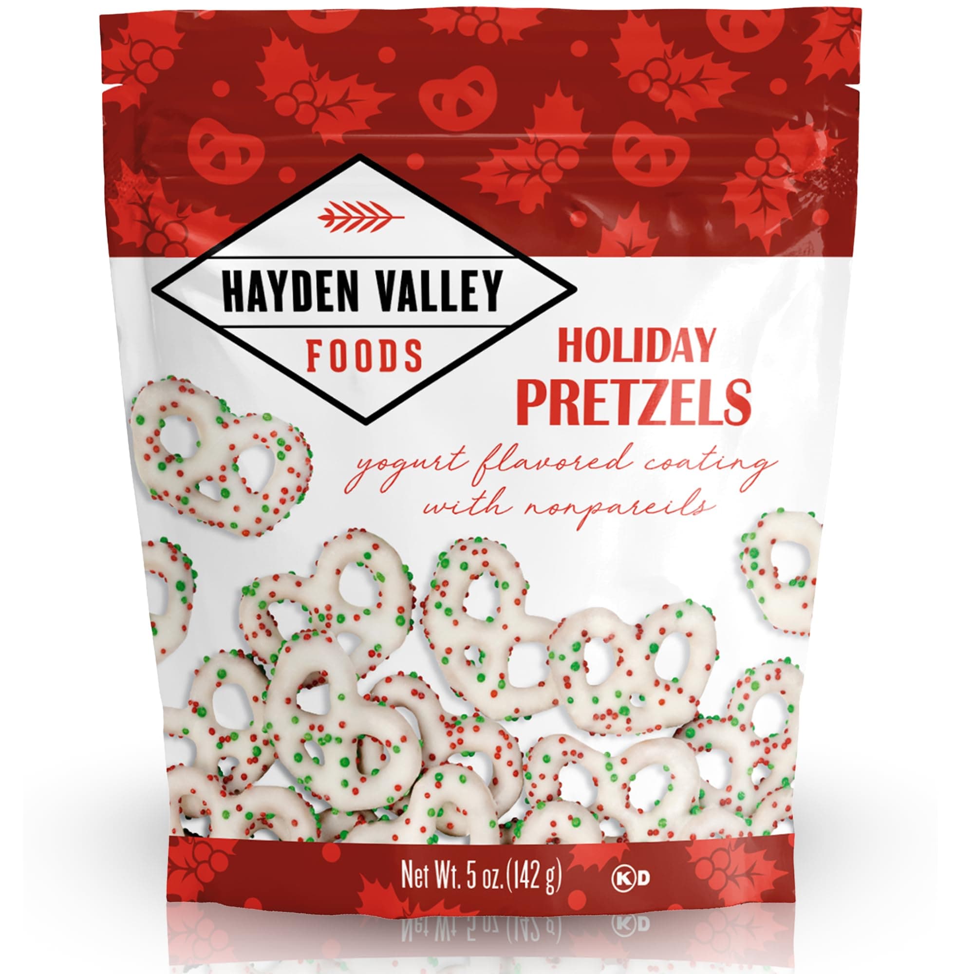 Hayden Valley Foods Holiday Yogurt Flavored Covered Pretzels | 5 oz Resealable Bag | Gourmet Christmas Pretzels