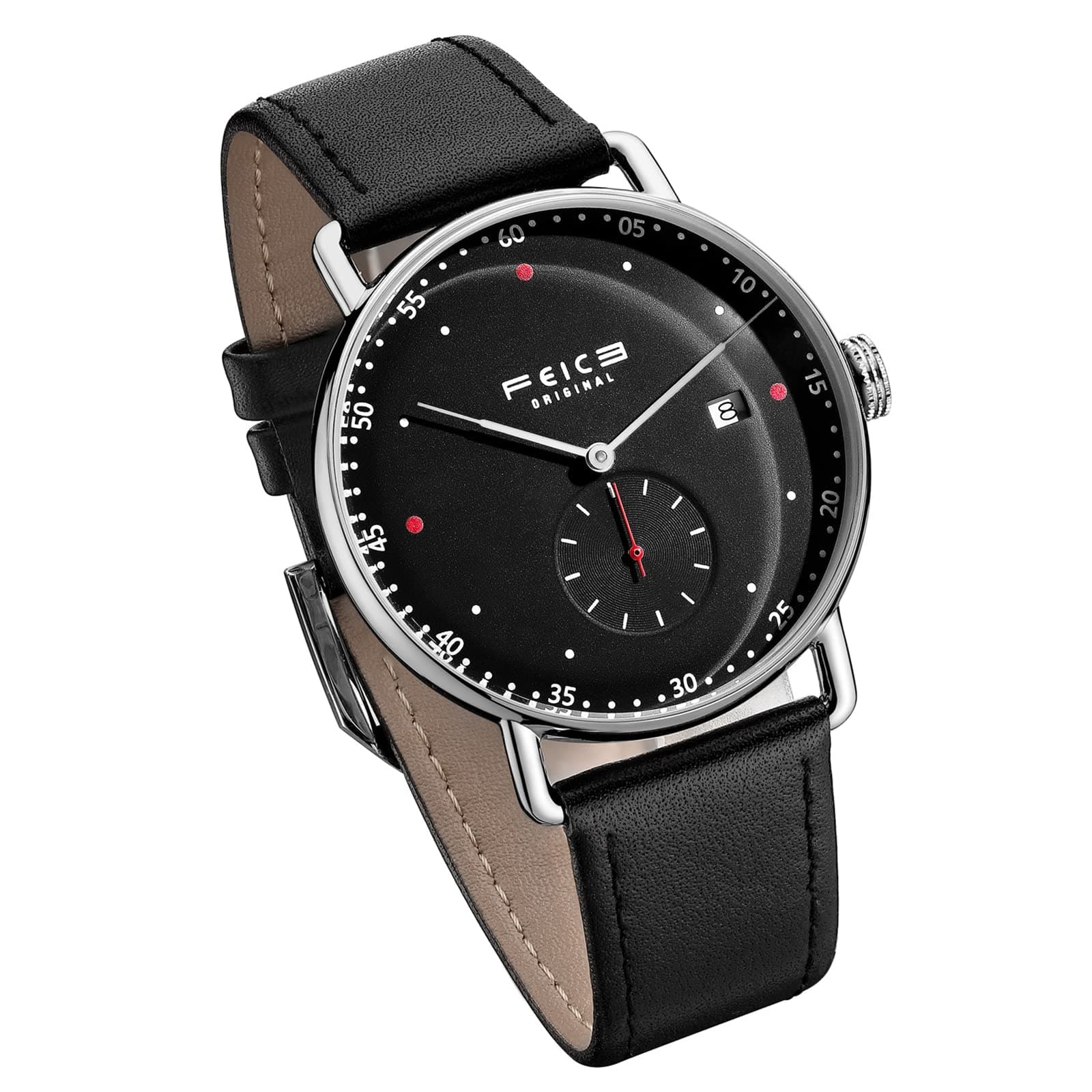 FEICENew Men's Automatic Watch Unisex Classic Bauhaus Mechanical Watch Curved Mirror Waterproof Casual Dress Watches with Leather Bands -FM506