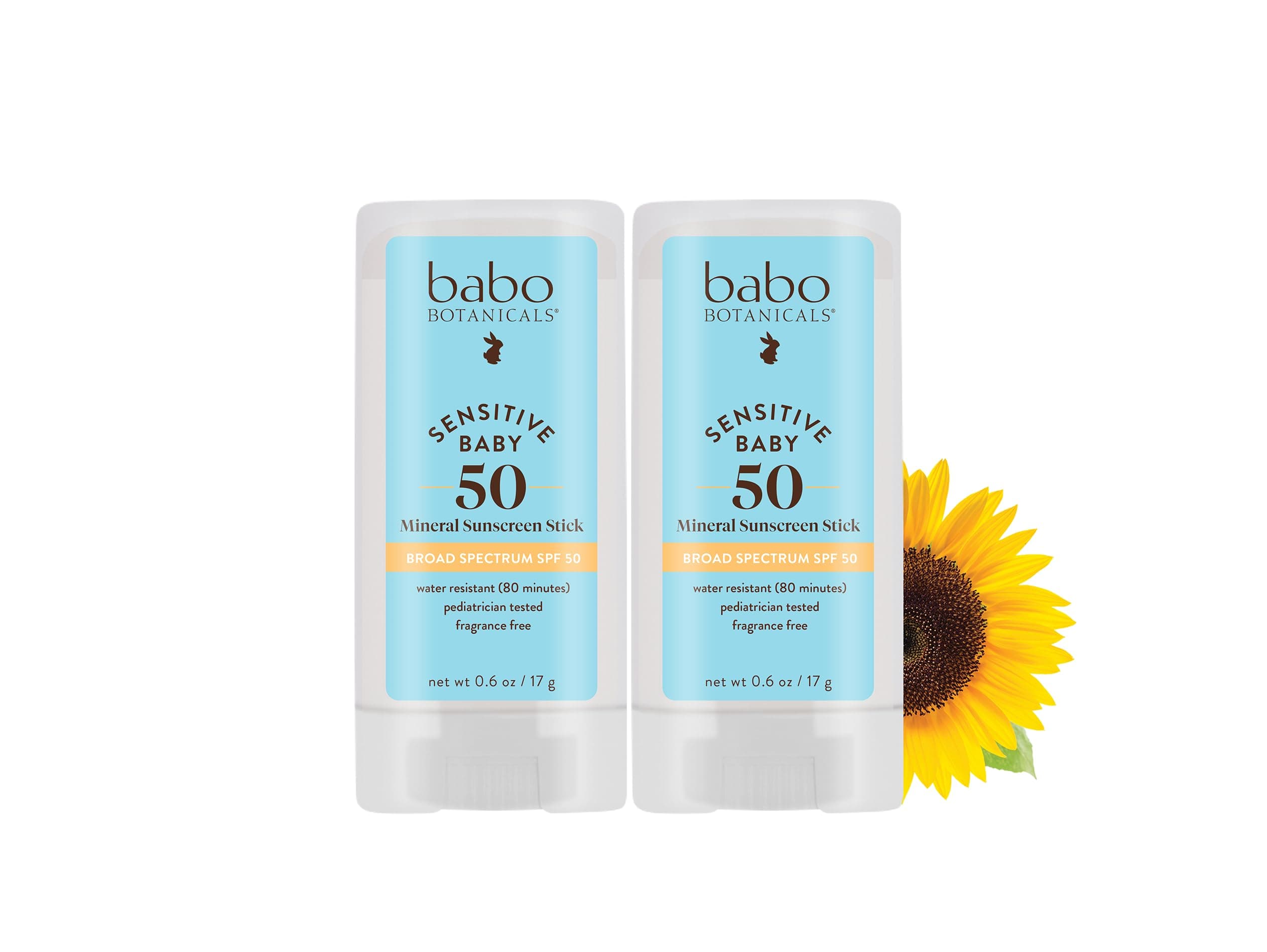 Babo Botanicals Baby Face Mineral Sunscreen Stick SPF 50, Fragrance-Free, Unscented, 2 Count