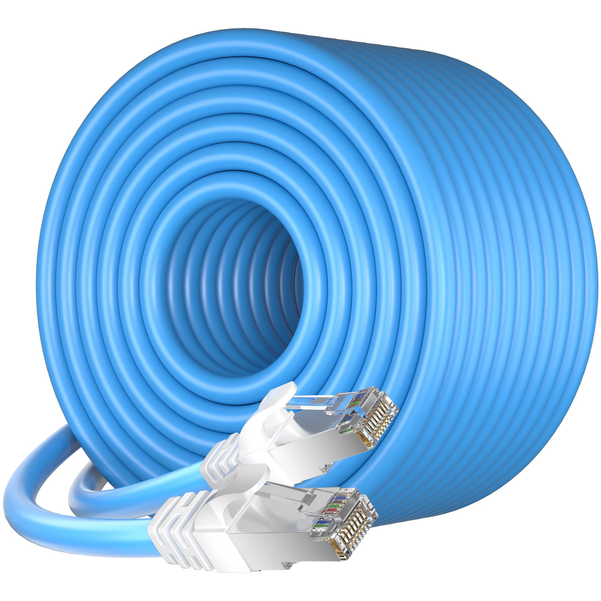 Cat7 Outdoor Ethernet Cable (150ft), SFTP Triple Shielded Ethernet Cable Indoor, High-Speed 10Gbps 600MHz, Waterproof, UV Resistant, Direct Burial, Network, Internet, LAN, with RJ45 for Router/Gaming