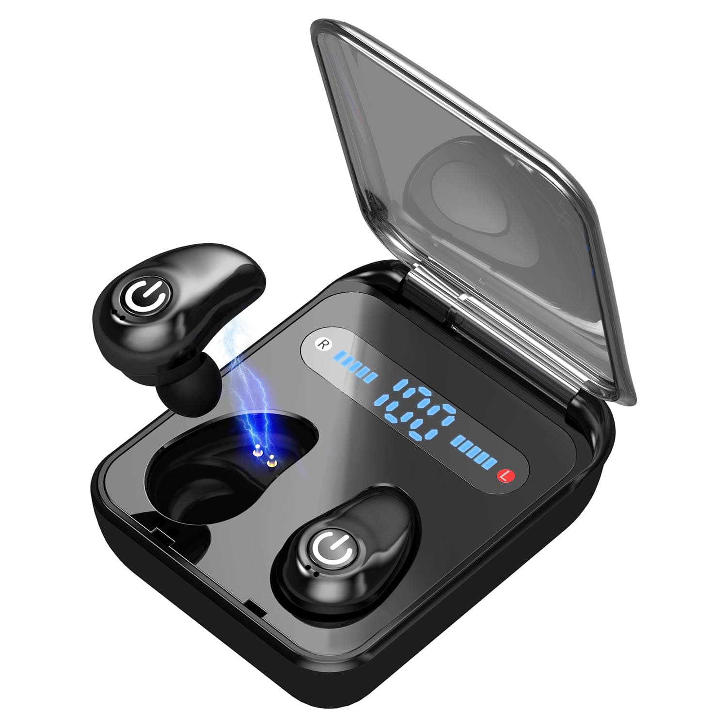 Wireless Headphones Bluetooth Earbuds with LED Display, Cycle 40H Playtime In-Ear Earphones with Mic 3D Stereo Sound Mini Earbuds True Portable Headset V5.0 Low Latency for Sport Gym Running (Black)