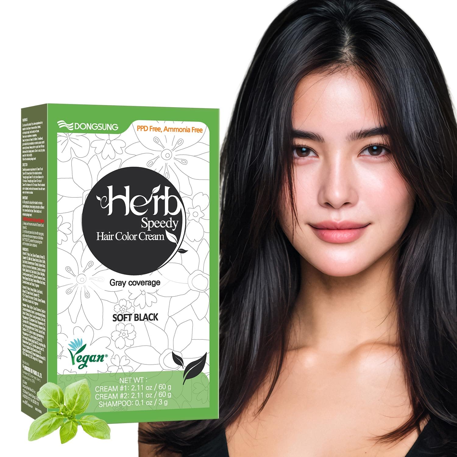 PPD Free Hair Dye, Ammonia Free Hair Color Soft Black Contains Sun Protection Odorless No more Eye and/or Scalp Irritations From Coloring For Sensitive Scalp