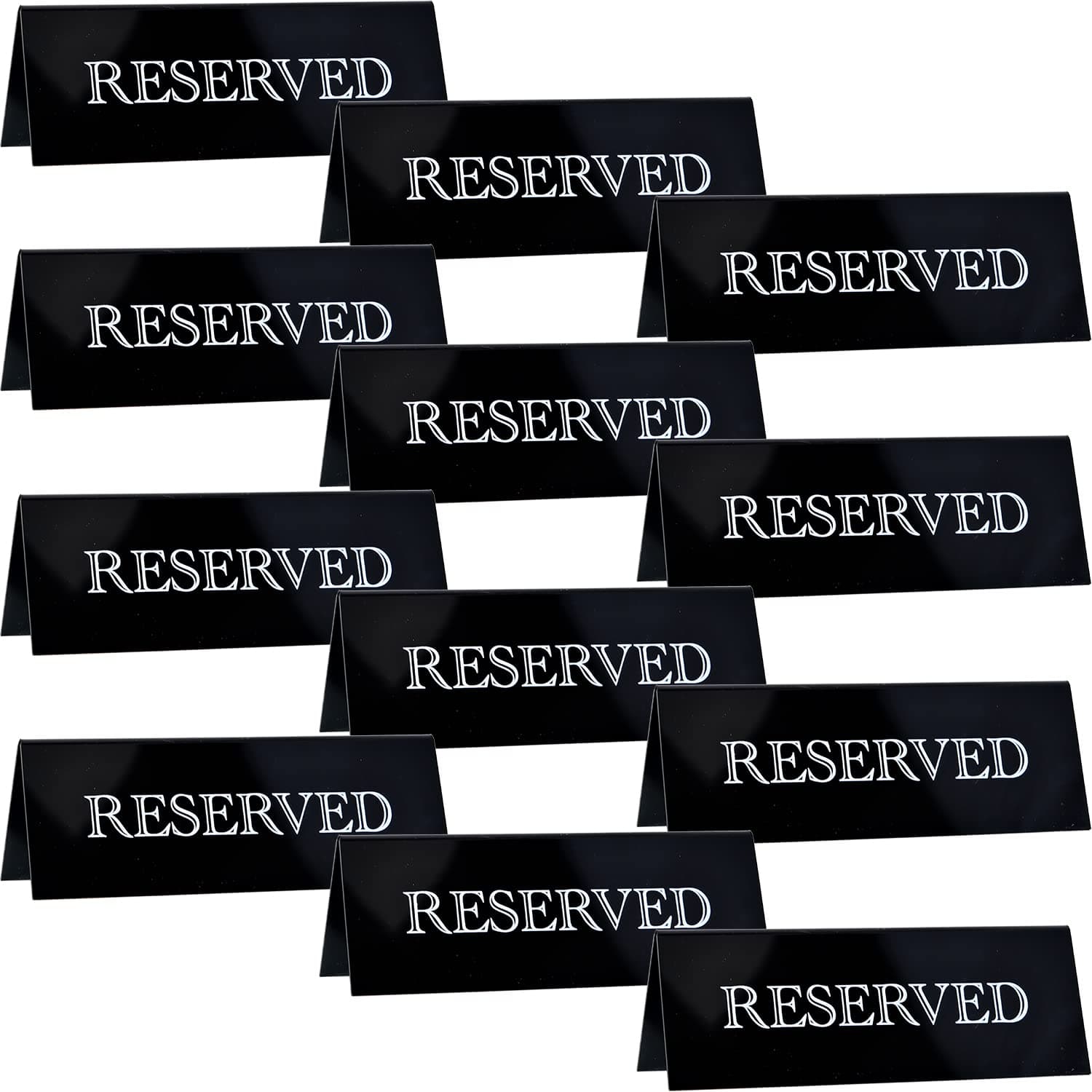 12 Pieces Acrylic Reserved Table Sign- 7.9 x 2.7 Inches Guest Reservation Table Tent Sign Black Acrylic Reserve Seating Signs with White Letters, Reserved Sign for Wedding Event Restaurant Tabletop