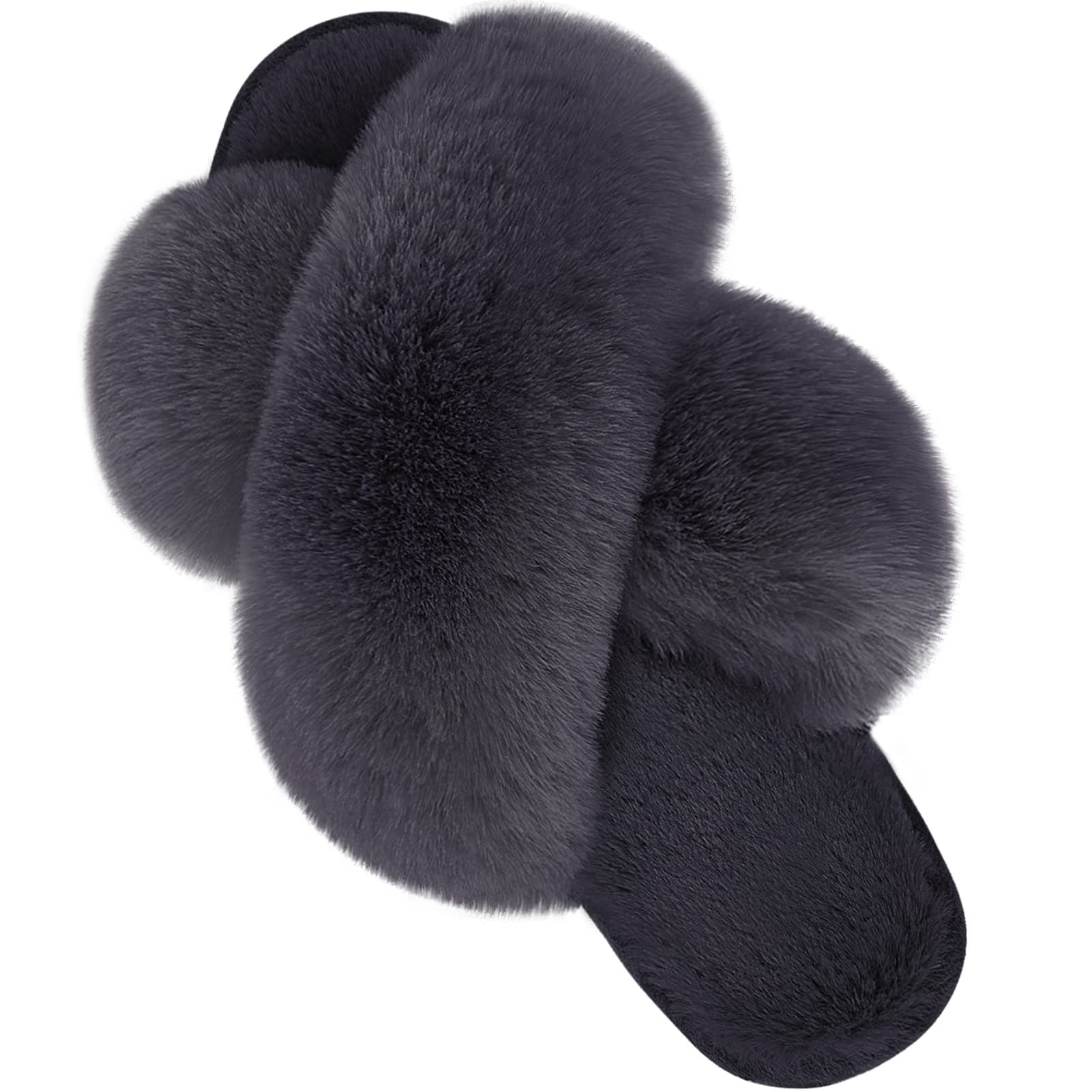 Parlovable Women's Fuzzy Slippers Comfy Cross Band House Shoes Memory Foam Open Toe Indoor Gifts for Ladies