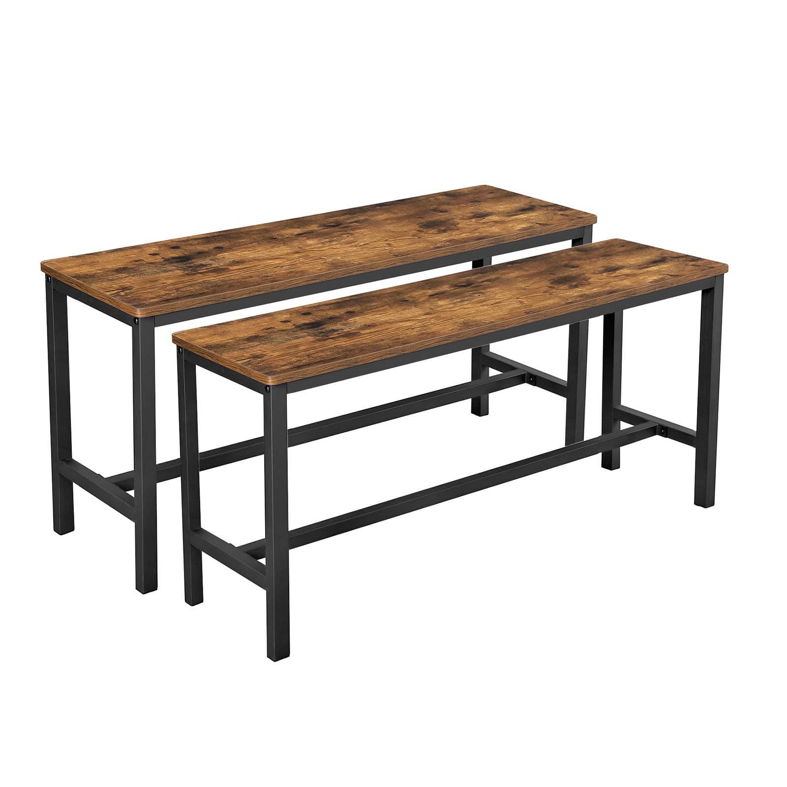 VASAGLE Dining Bench, Pair of 2, Industrial Style, Steel Frame, for Kitchen, Living Room, 12.8 x 42.5 x 19.7 Inches, Rustic Brown + Black,UKTB33X