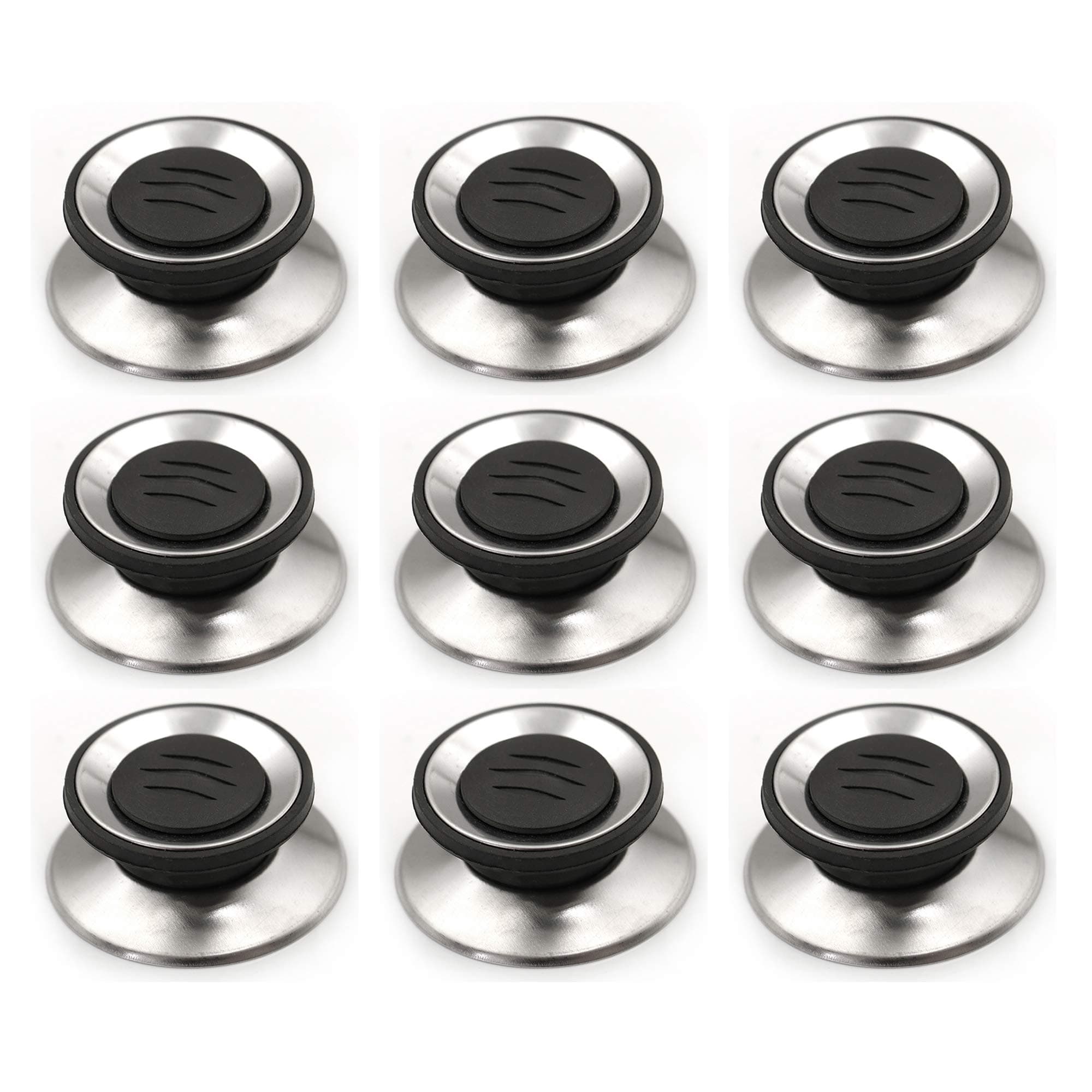MOTZU 9 Pieces Cookware Universal Replacement Lid Knob โ Heat Resistant, Kitchen Pot Lid Handle, Black w/Silver Lining, Anti-Heat Plastic Knobs Pan Lid Holding Handles