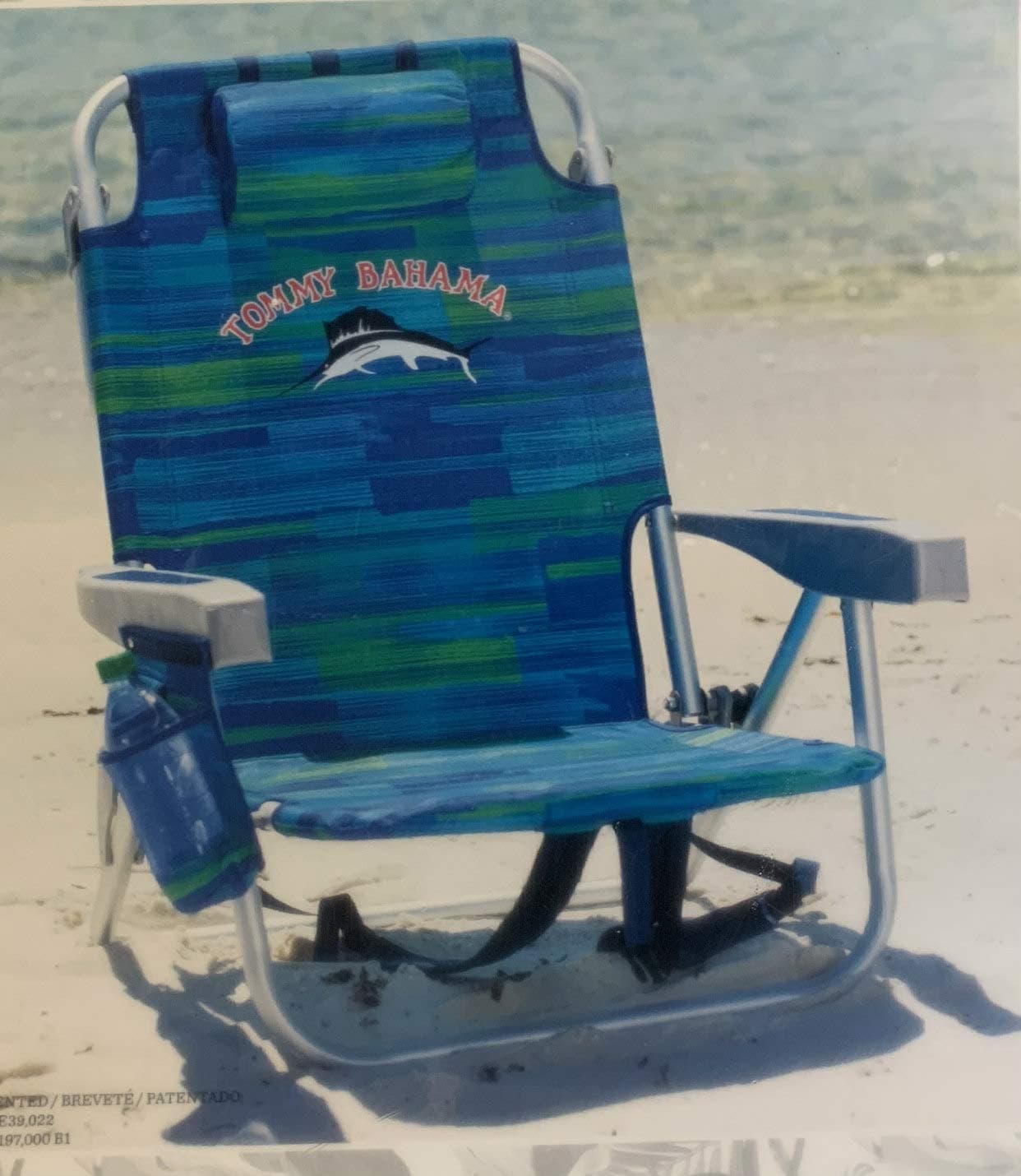 The Tommy Bahama Back Pack Beach Chair Folding Backpack Deck Chair - Blue