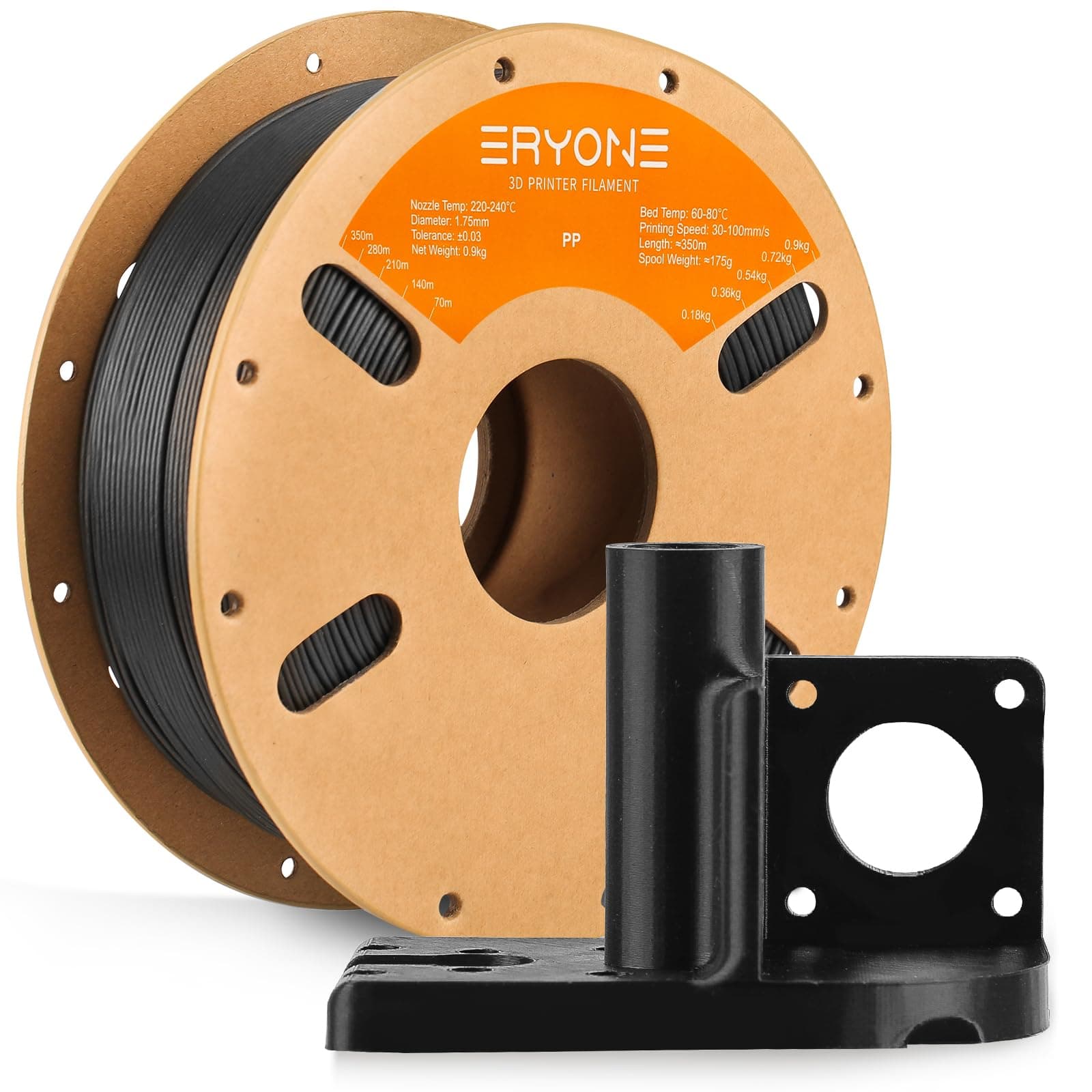 ERYONE Polypropylene Filament 1.75mm +/-0.03mm for 3D Printer, 3D Printing Filament PP 900g/Spool, Black