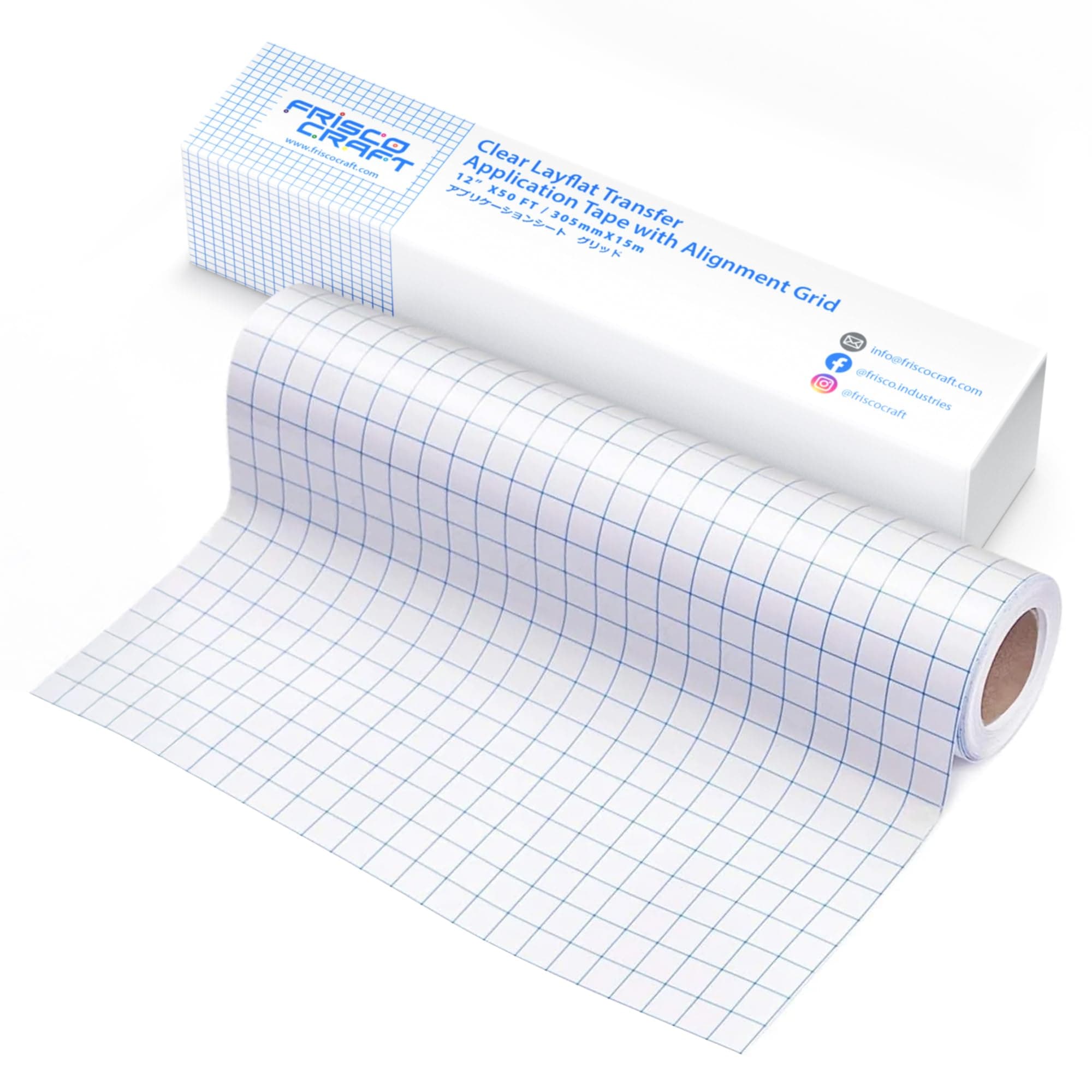 Frisco Craft AT-65 Clear Transfer Tape for Vinyl with Alignment Grid & Paper Backing - Lay Fat Roll Tear Resistant, Medium Tack, Compatible Permanent Vinyl (12" x 50FT)