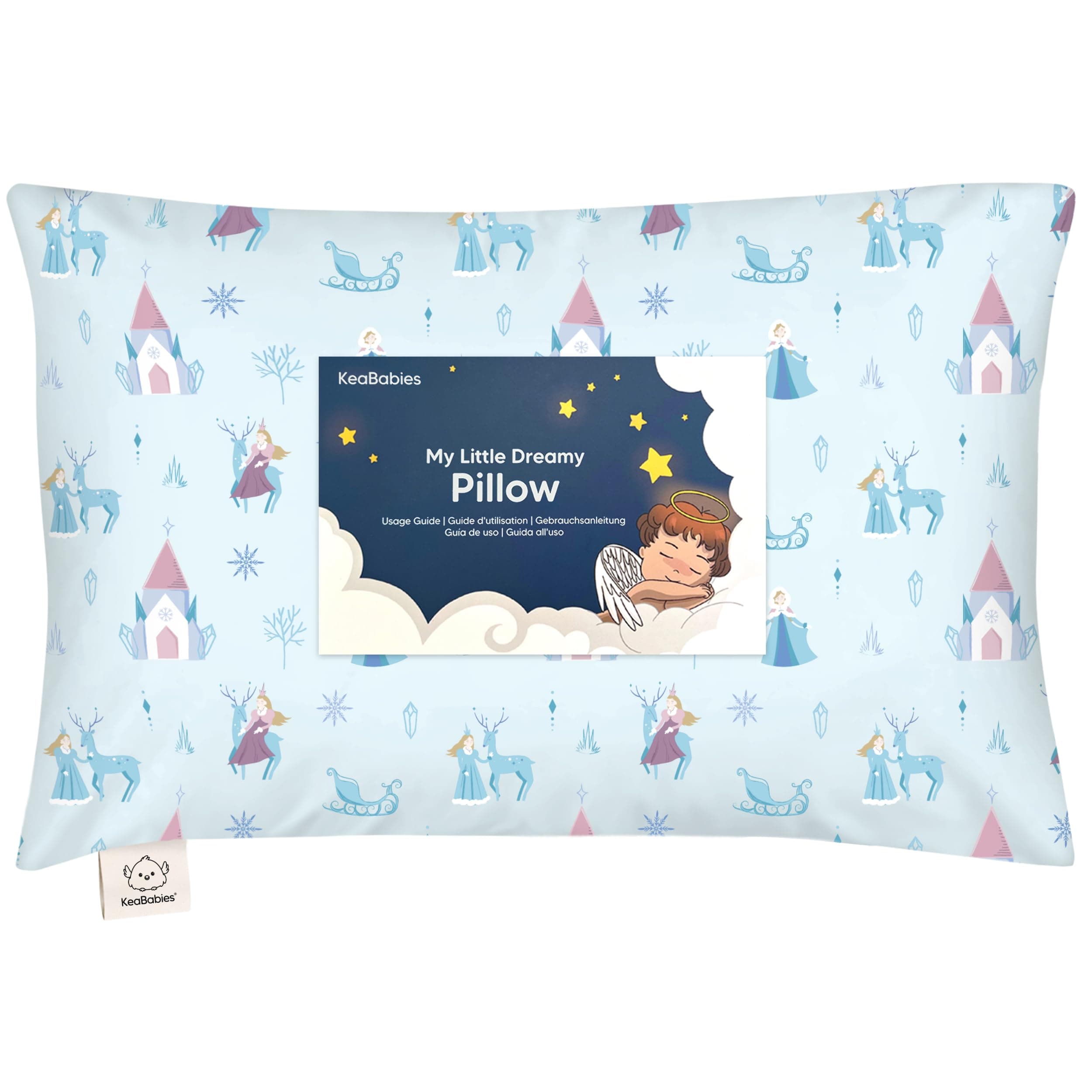 Toddler Pillow with Cover Made of Soft Organic Cotton for Sleeping, Washable and Breathable, Toddler Travel (Enchanted Frost)