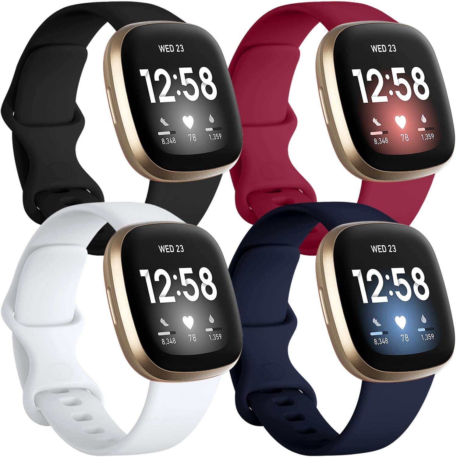 GetinoBands Compatible with Fitbit Sense and Fitbit Versa 3, Soft Waterproof and Durable Classic Silicone Sport Strap, Adjustable Replacement Wristbands for Women Men, Large Small