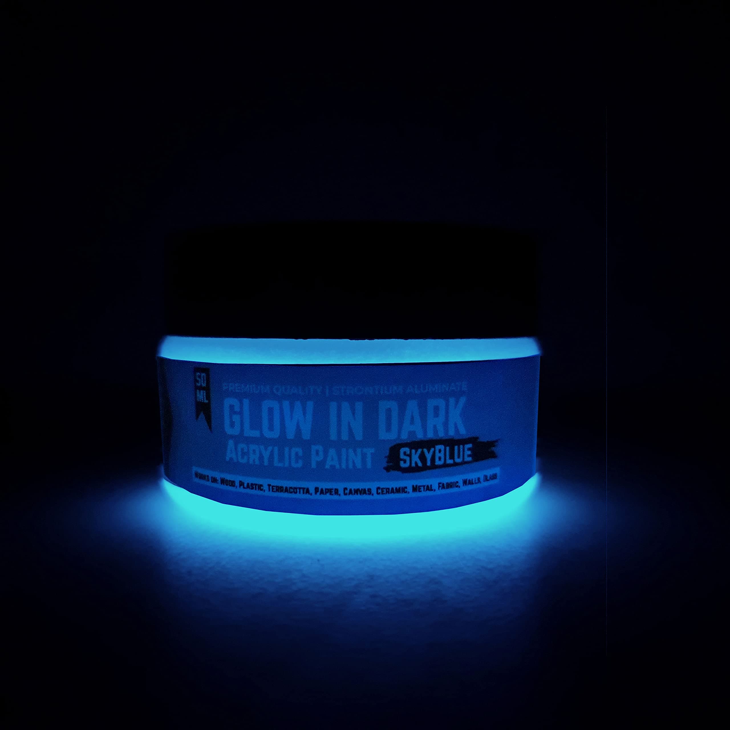 Brightest Sky Blue Glow in dark Acrylic Paint - Radium Paint - Waterbased Paint (Sky Blue) (50 Grams)