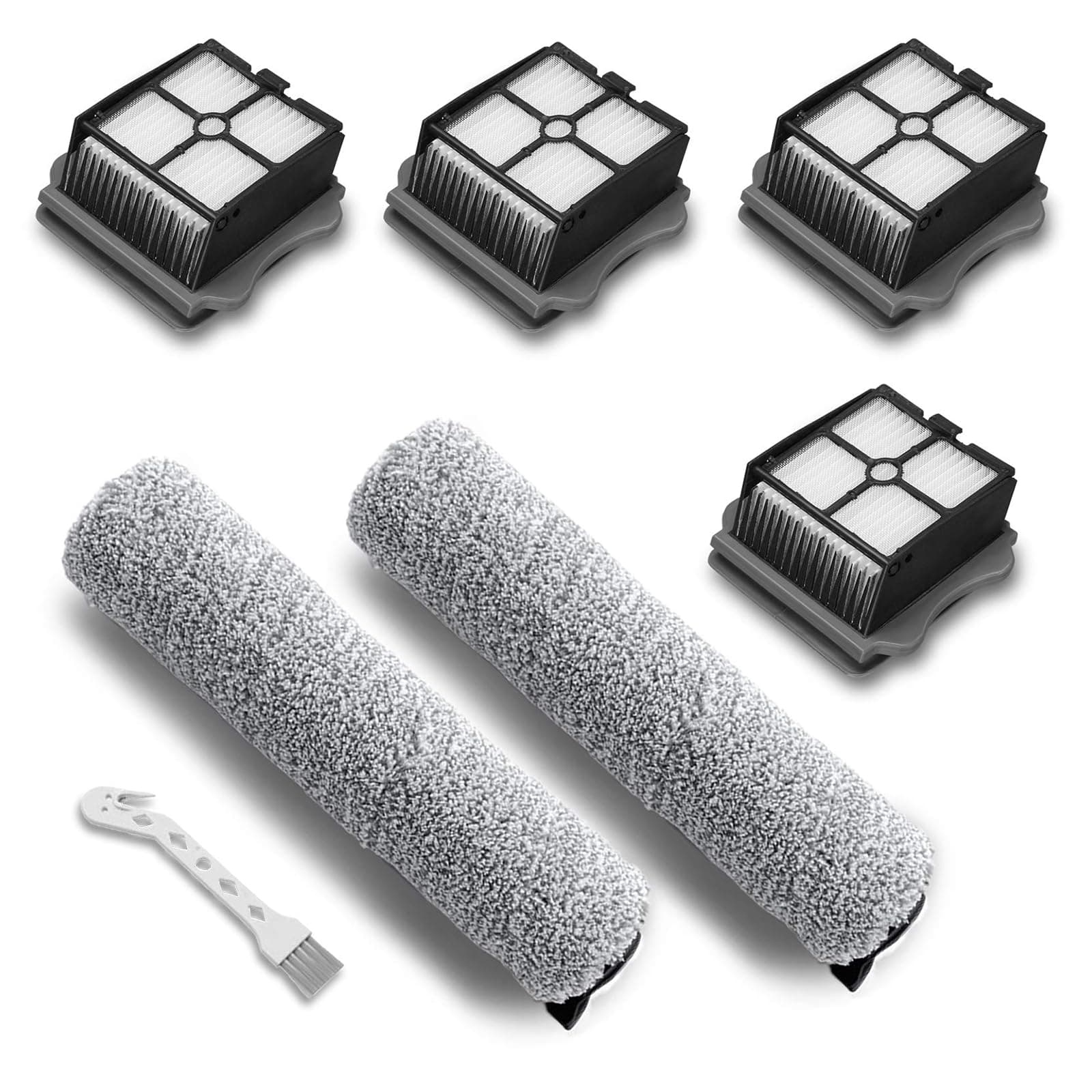 Replacement Parts for Tineco iFloor 3/Floor One S3 Cordless Wet Dry Vacuum Cleaner, 2 Pack Brush Rollers + 4 Pack Vacuum Filters