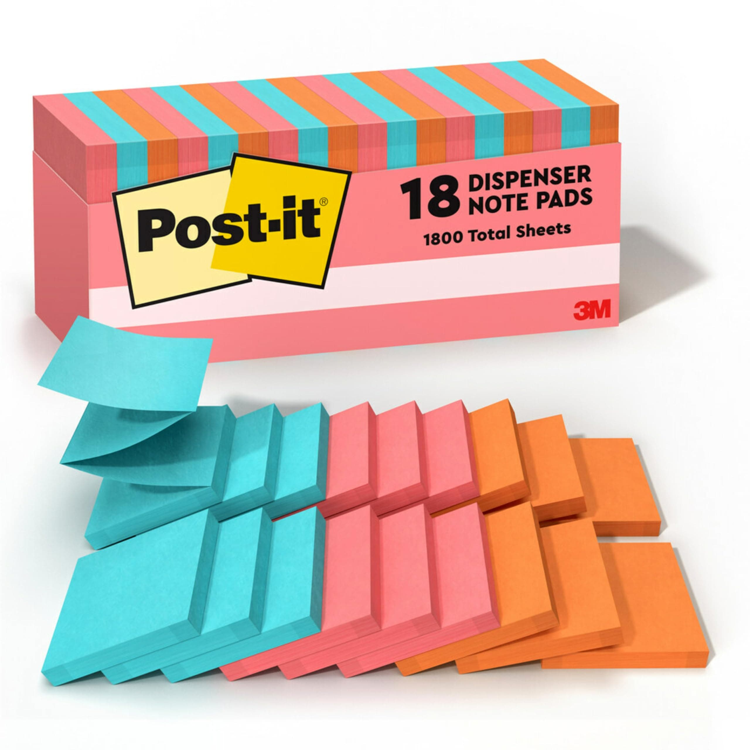 Pop-up Notes, 3x3 in, 18 Pads, America's #1 Favorite Sticky Notes, Poptimistic Collection, Bright Colors (Pink, Orange, Blue), Clean Removal, Recyclable (R330-18CTCP)