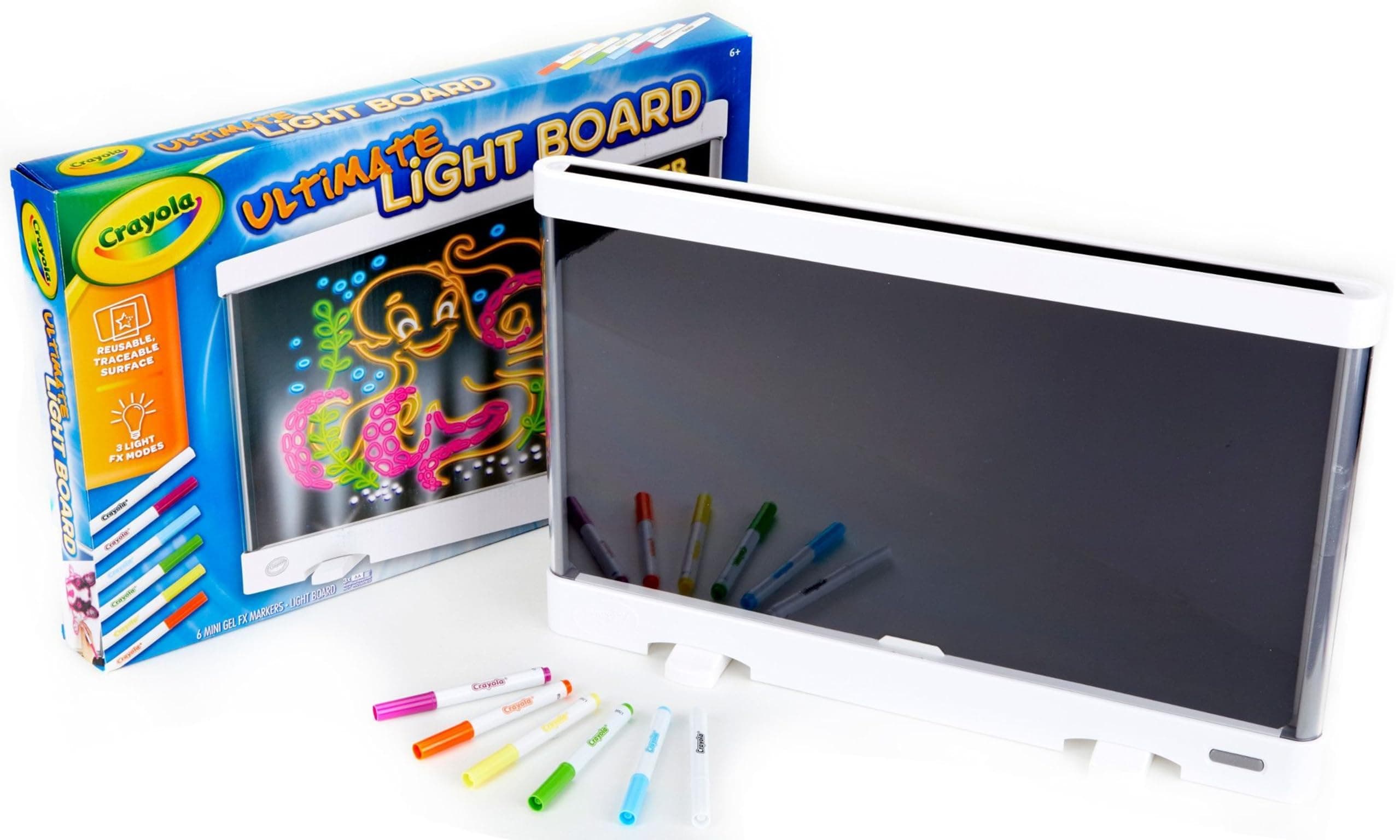 Crayola LED Drawing Board for Kids, Light-Up Drawing Tablet with Washable Gel Markers, Removable Tracing Pad, Reusable Wipe-Clean Surface, Portable Creative Art Supplies for Drawing Fun, 6+ Years