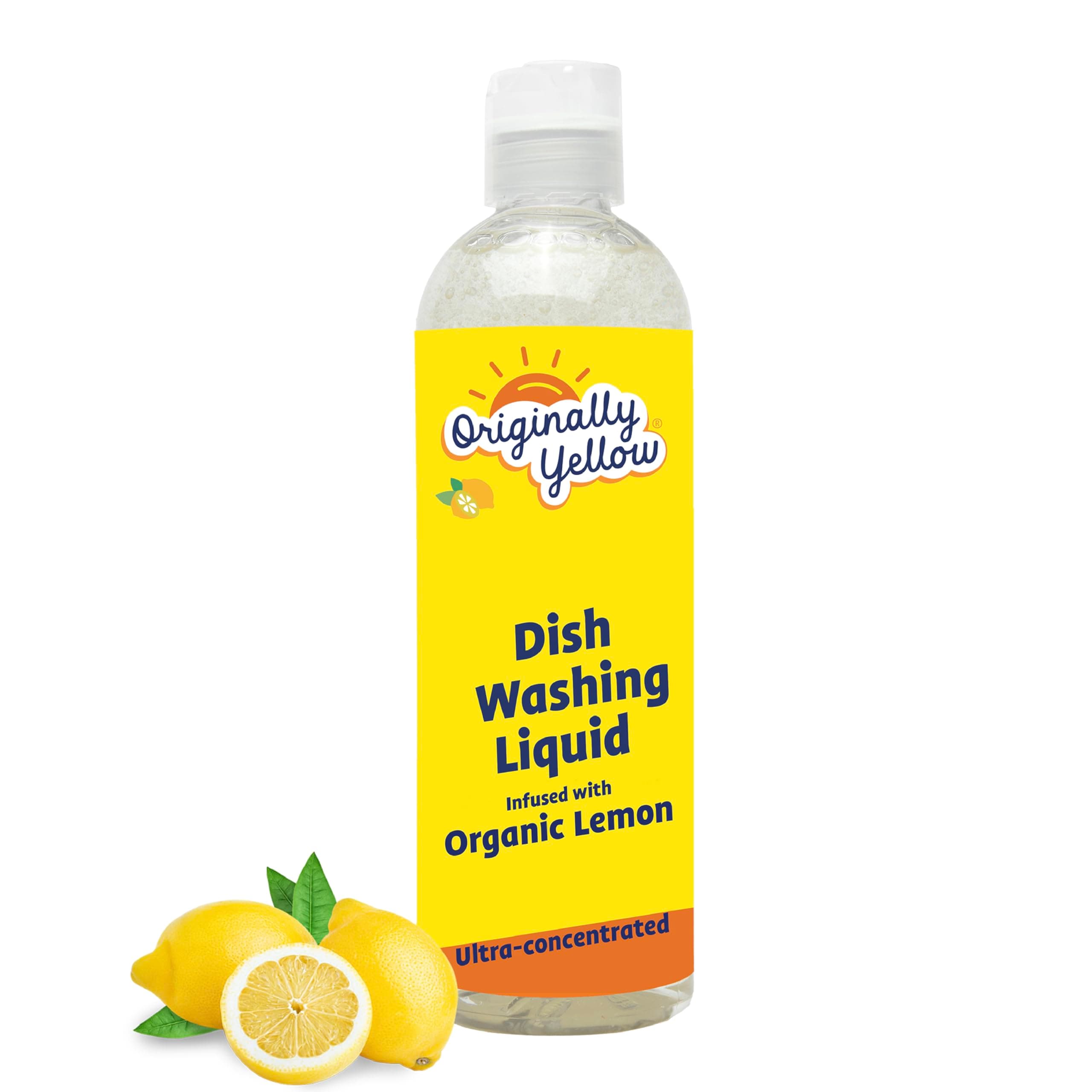 Originally Yellow Plant-Based Dish Washing Liquid | Dish Soap Liquid Infused with Organic Lemon | Quick-Drying Dishwashing Liquid Removes Dirt and Grease | Streak-Free Daily Dish Soap, 470 mL (1-Pack)
