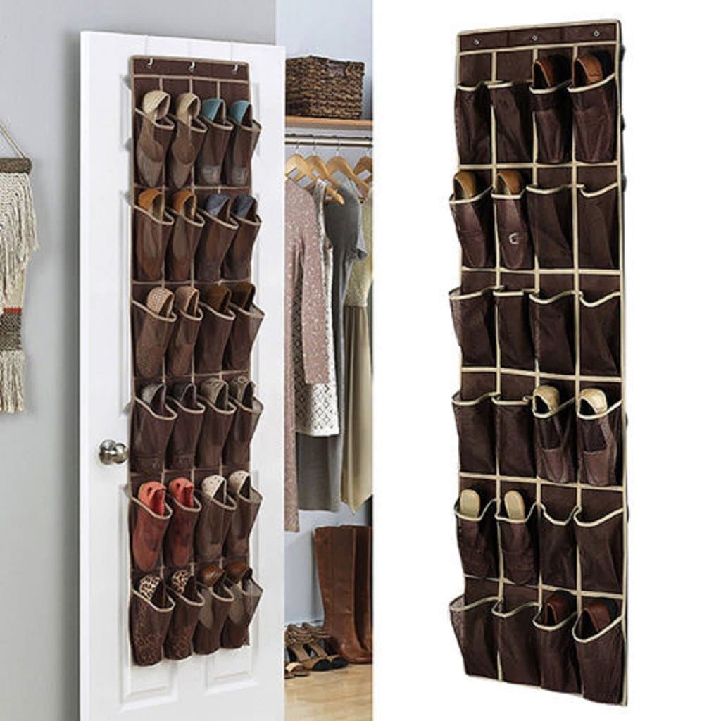 Urdhva Retail Over the Door Shoe Organizers 24 pockets (3 hooks-Brown)