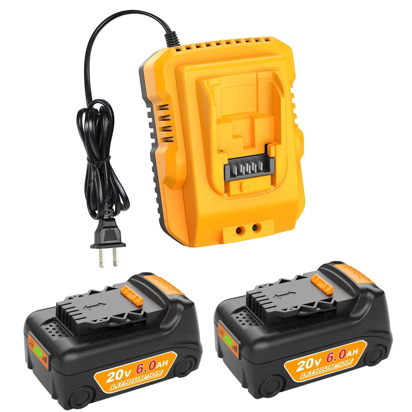 TeenPower Upgraded 20V 6.0Ah Battery Replacement for Dewalt 20V Battery Pack of 2 with Charger Combo Dcb112