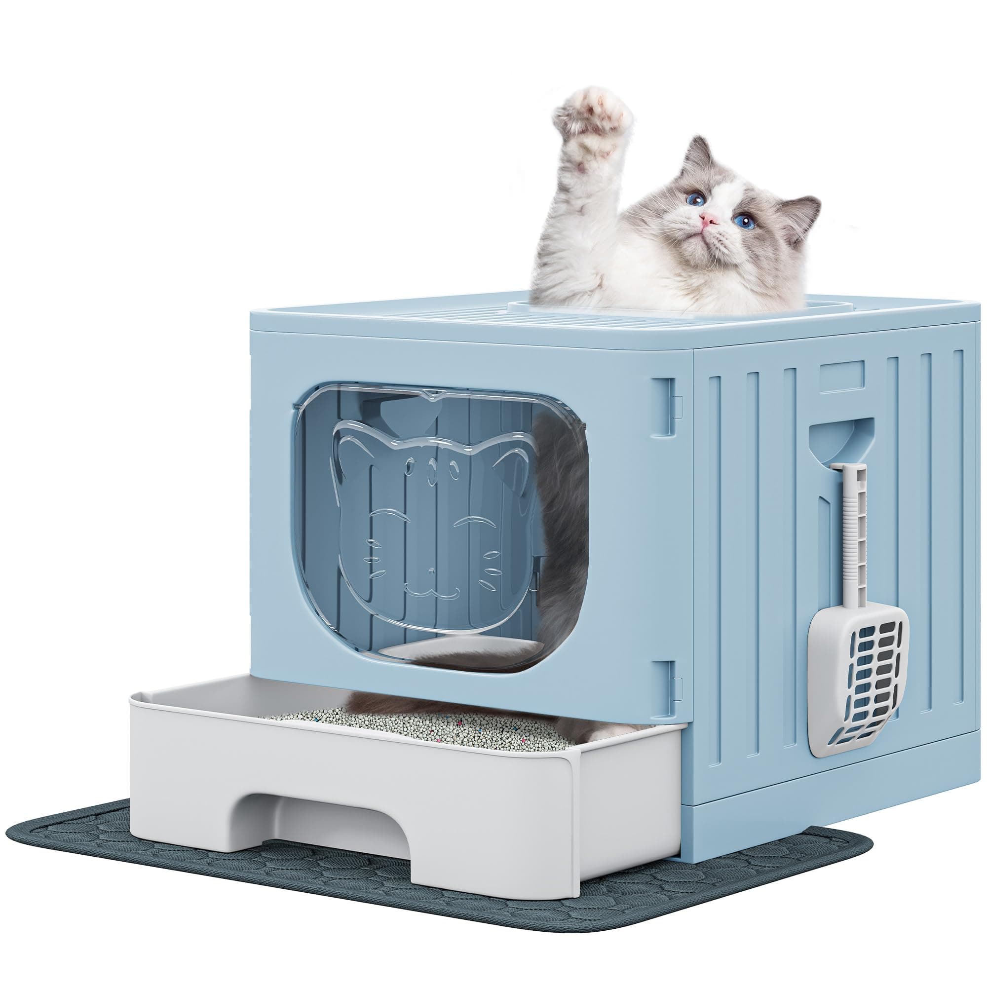 YITAHOME Large Enclosed Cat Litter Box with Cushion, Anti-Splash Closed Litter Boxes with Litter Scoop Front Entry Top Exit Door, Easy to Install and Clean