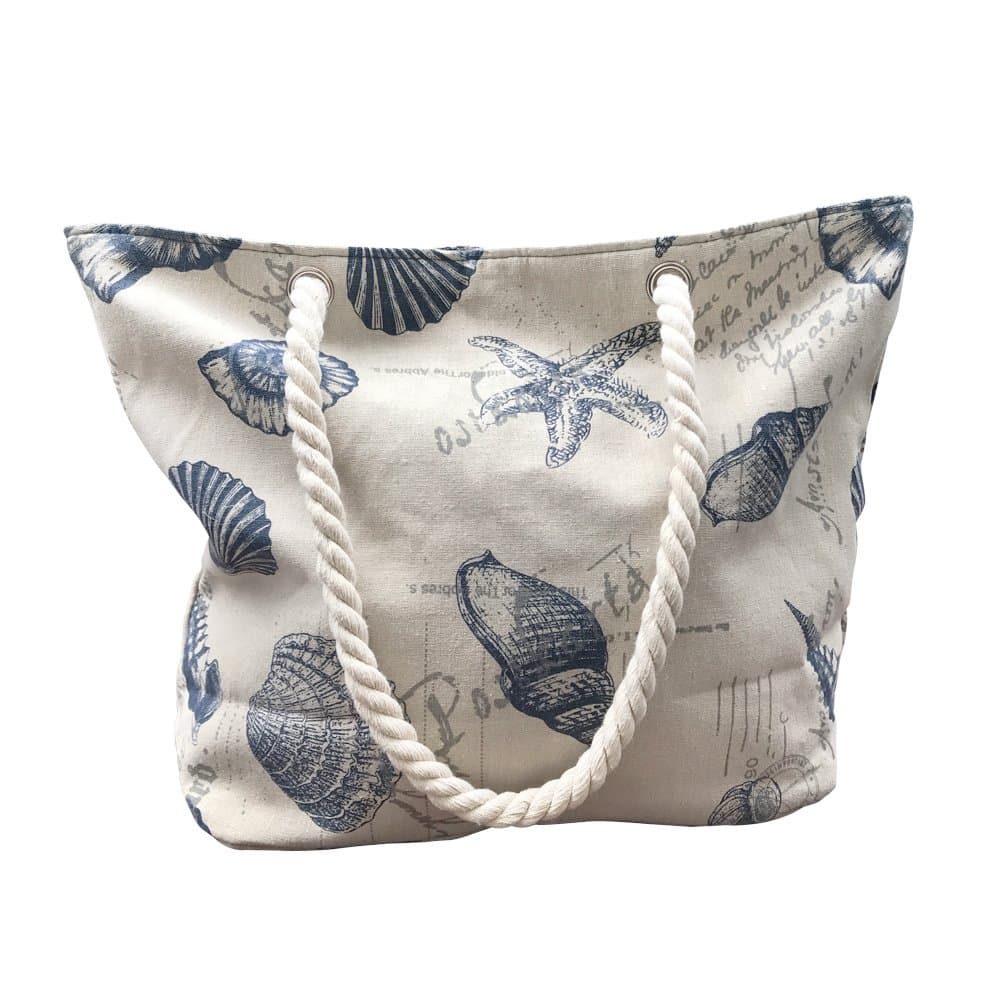 Beach Bag With Inner Zipper Pocket from Tote Bag with Top Zipper and Rope Handles (M-Medium, Beige)