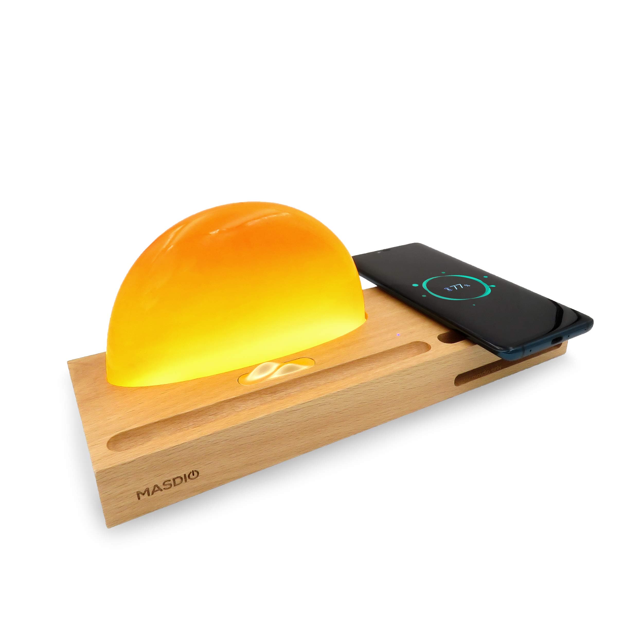 Masdio Sunrise Amber Lamp, Ambient Lamp Meditation Lamp with Amber Resin, Wireless Charger, Sound Amplifier, Pen & Cell Phone Holder (Amber Resin)